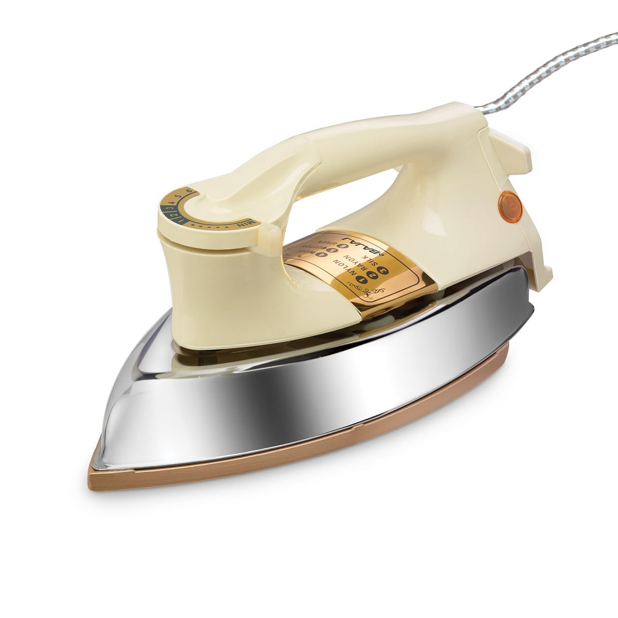 White and gold iron on a white background