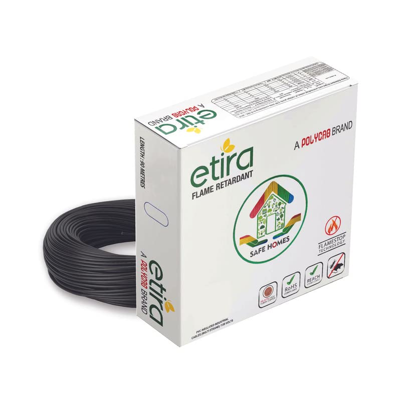 Polycab Etira PVC Insulated Copper 6 SQMM 90m House wire - Black