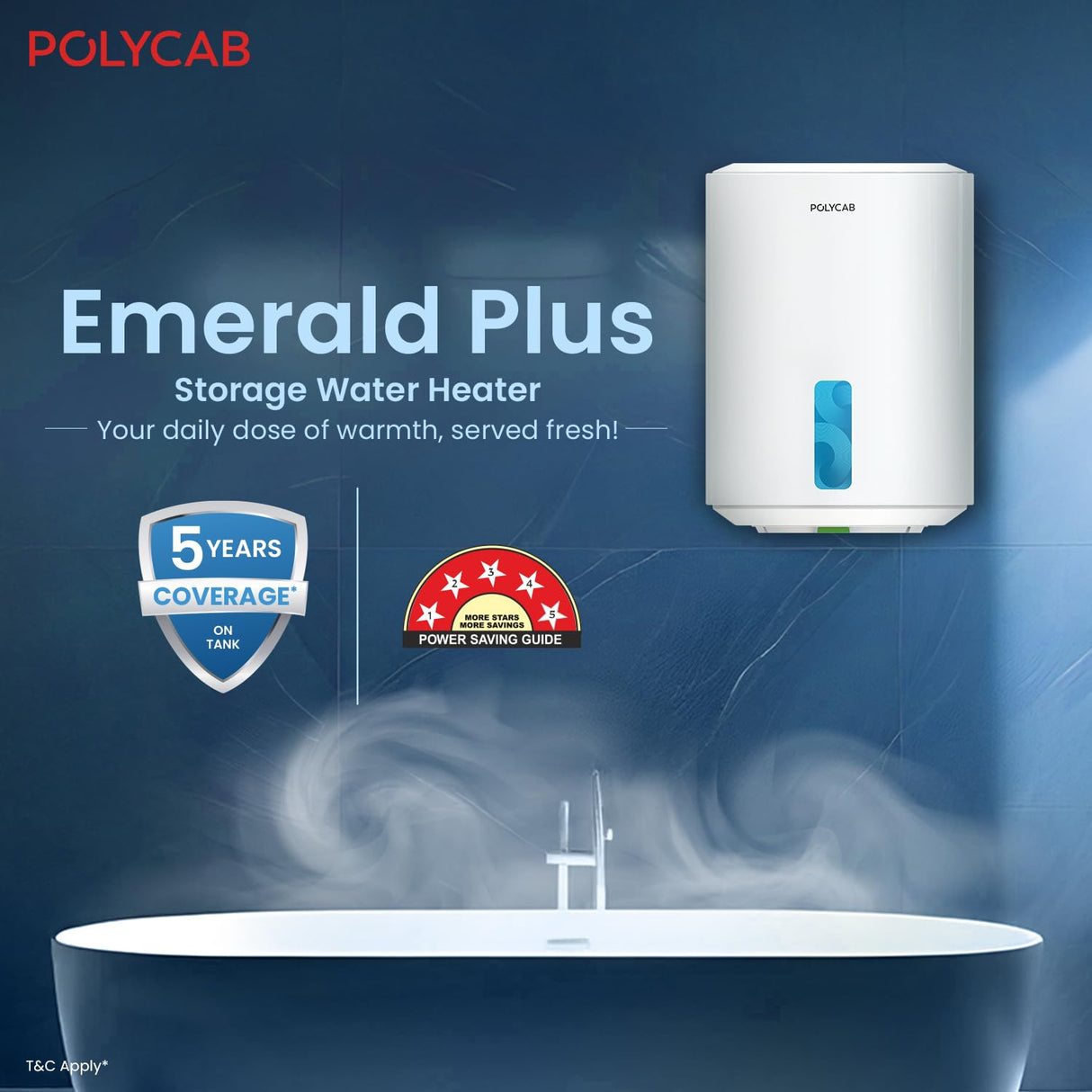 Polycab Emerald Plus 15 Litre 2kW Storage Water Heater Geyser Metal Body (White)