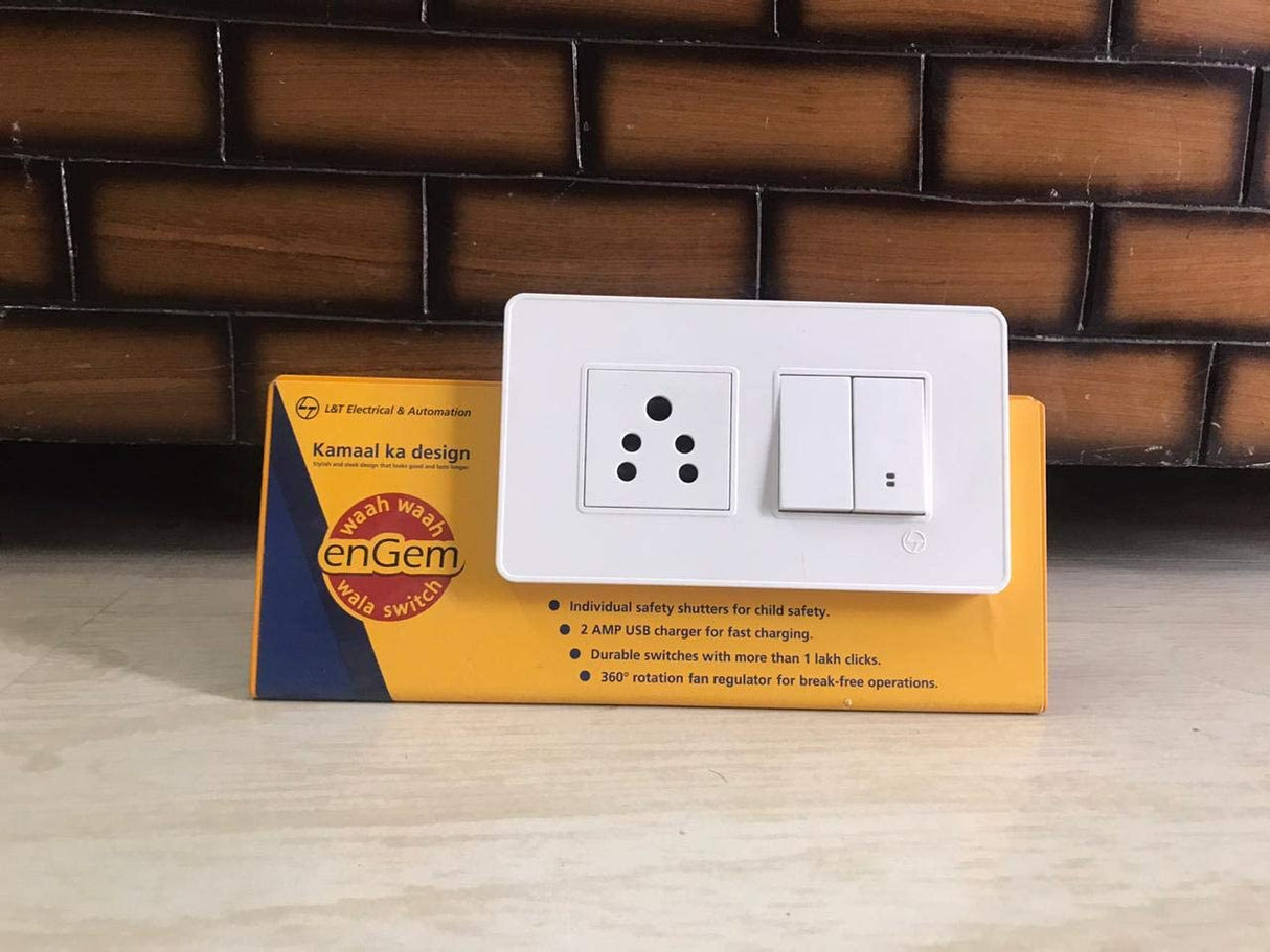 Lauritz Knudsen (Previously L&T) enGem 4 Module Cover Plate + Grid Frame (White)