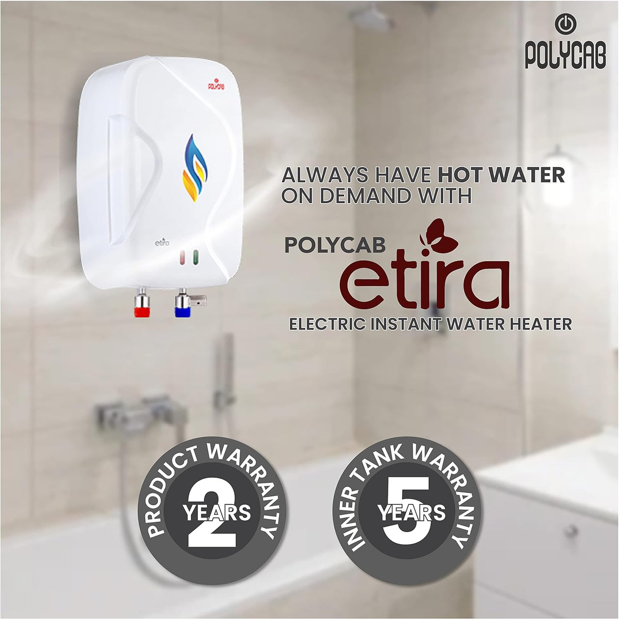 Polycab Etira 1Ltr 3 Kw Electric Instant Water Heater Geyser (White)