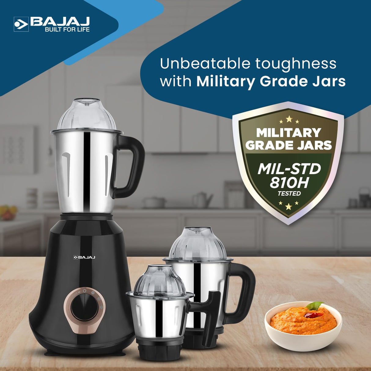 Bajaj Military Series Glamore 4 Jar 1000-Watts Mixer Grinder (Jet Black)