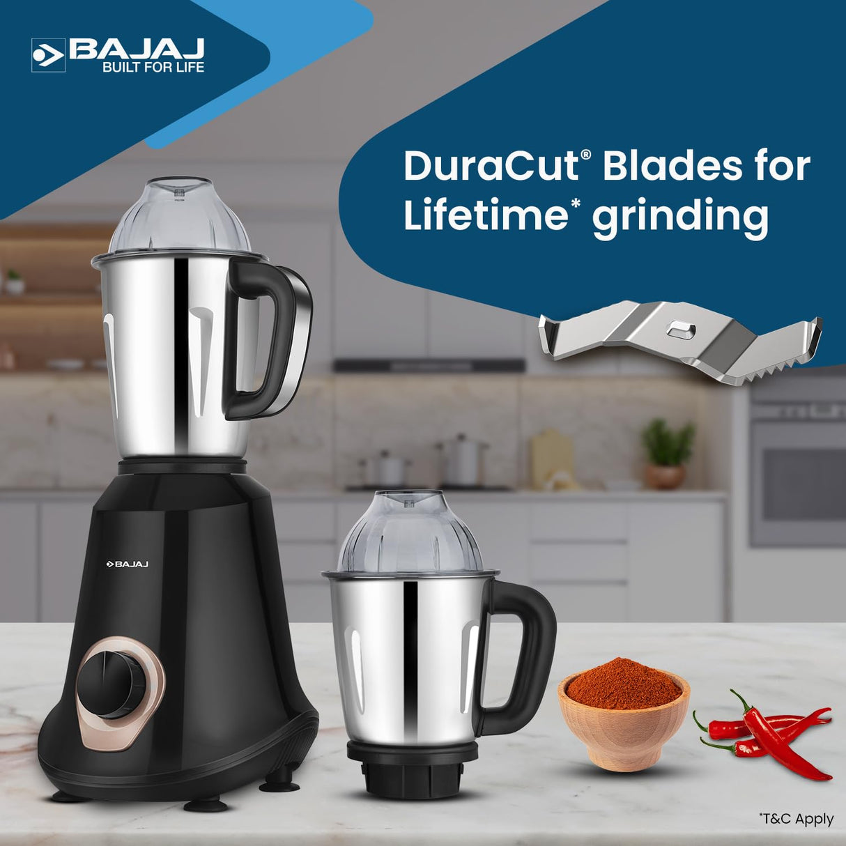 Bajaj Military Series Glamore 4 Jar 1000-Watts Mixer Grinder (Jet Black)