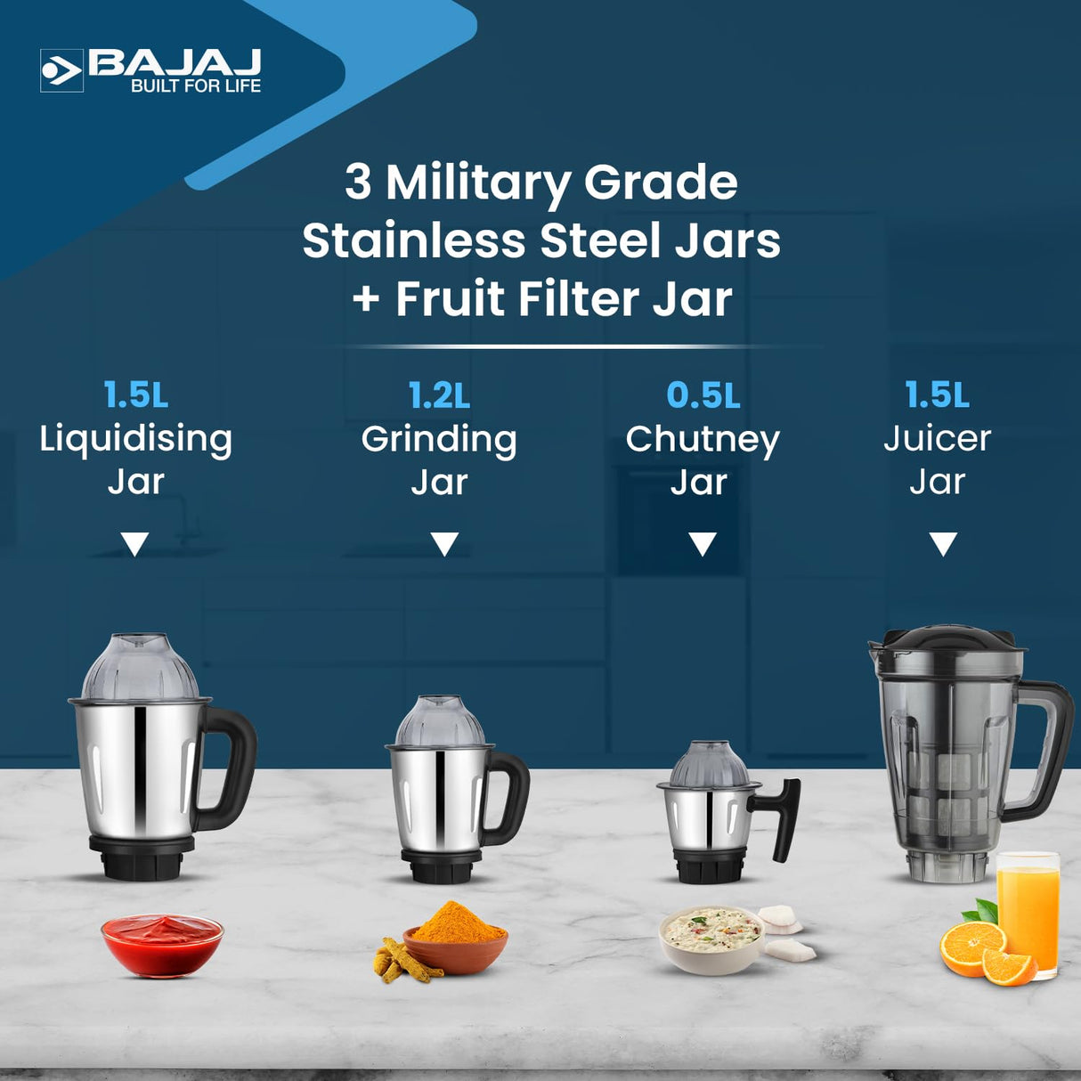 Bajaj Military Series Glamore 4 Jar 1000-Watts Mixer Grinder (Jet Black)