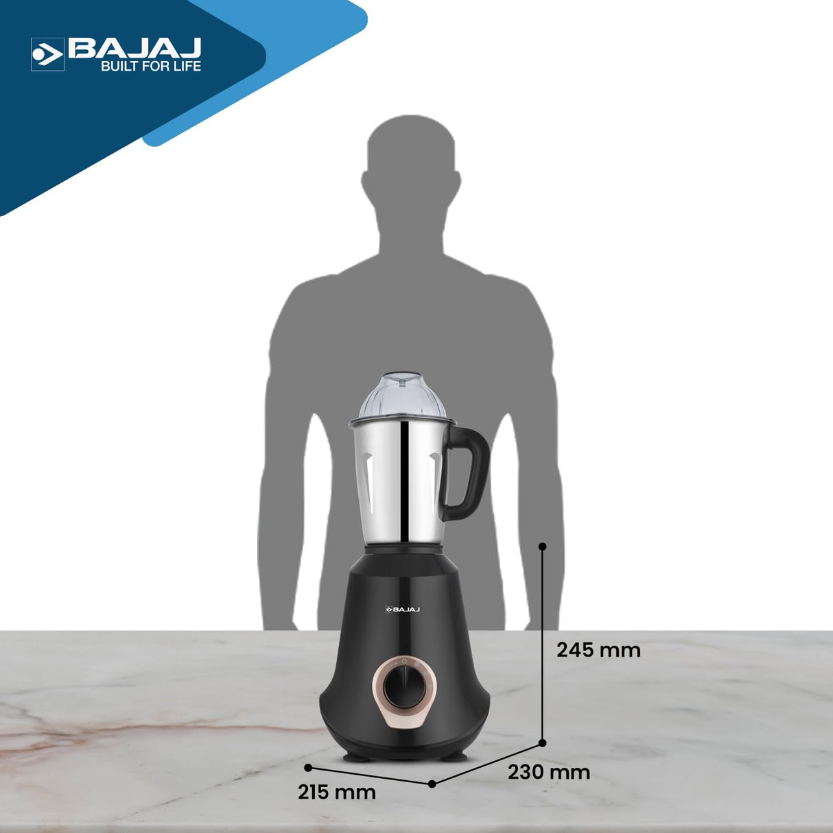 Bajaj Military Series Glamore 4 Jar 1000-Watts Mixer Grinder (Jet Black)