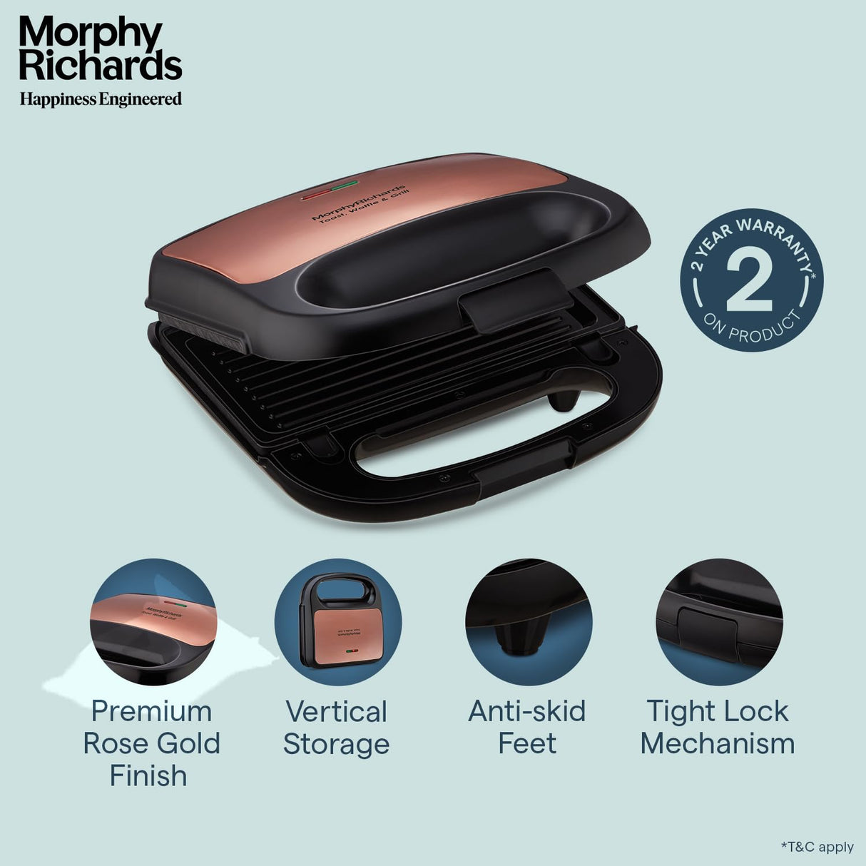 Morphy Richards 3in1 750-Watt Luxe Rose TWG (Toast Waffle Grill) Sandwich Maker