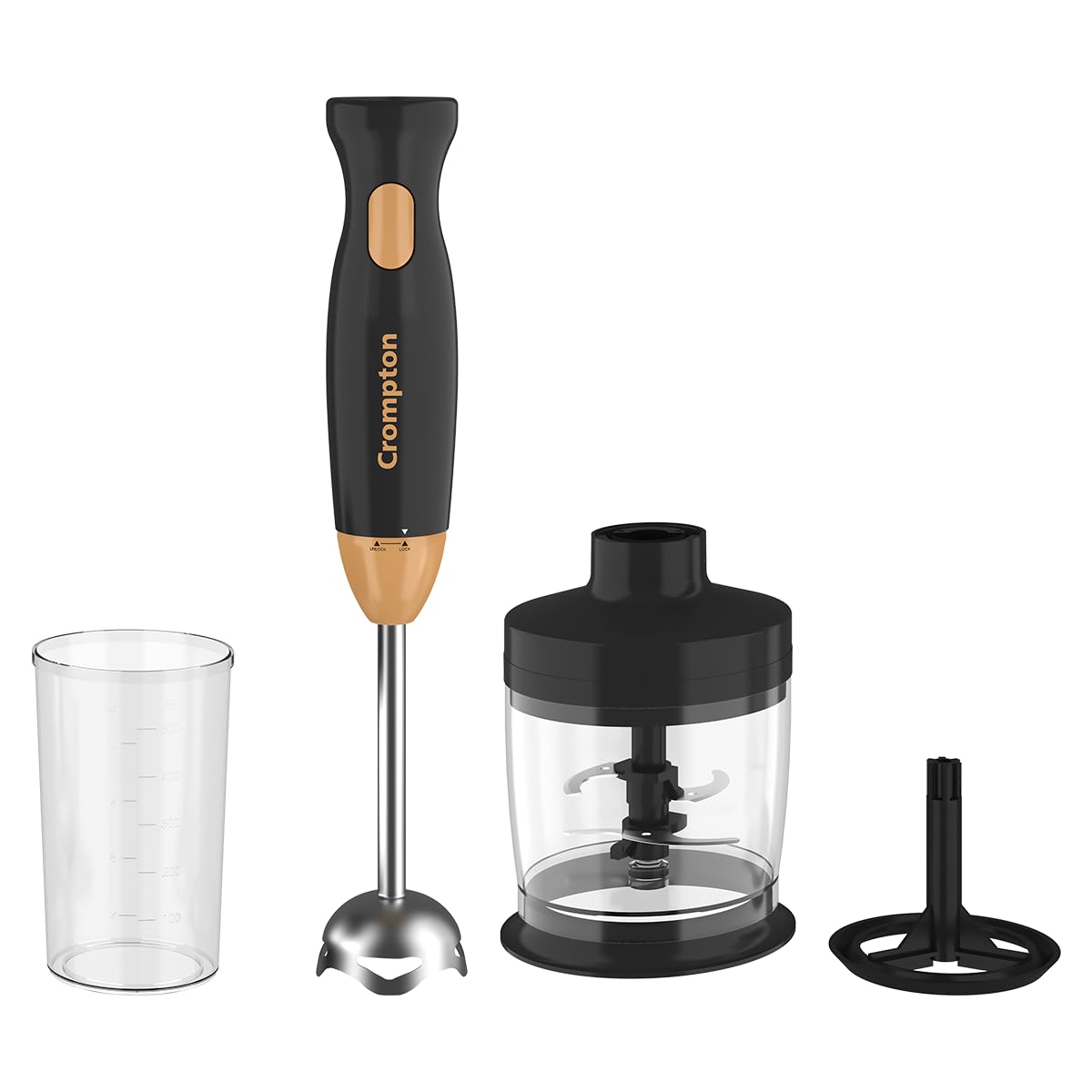 Crompton AMEO TRIO Hand blender+ Chopper+ whisker 300Watts (Black & Golden)
