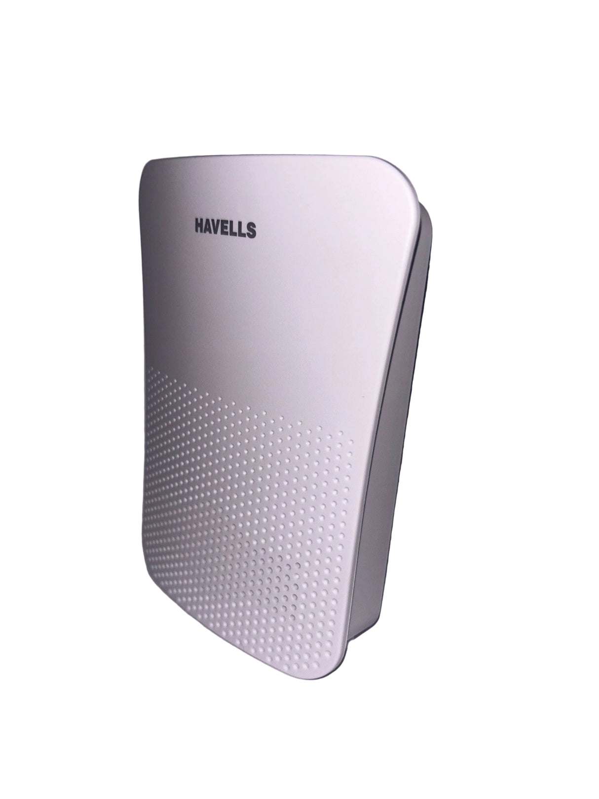White electronic doorbell with 'Havells' branding on a gray background