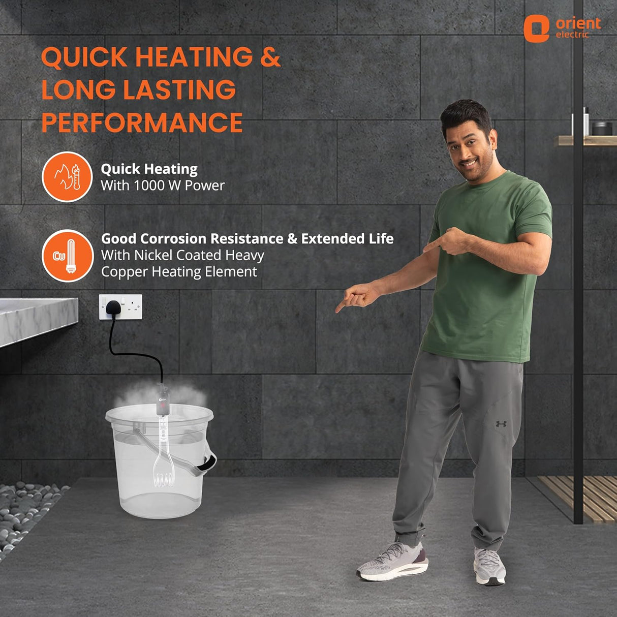 Orient Electric Hot Star 1000W immersion Rod Heater (Black)