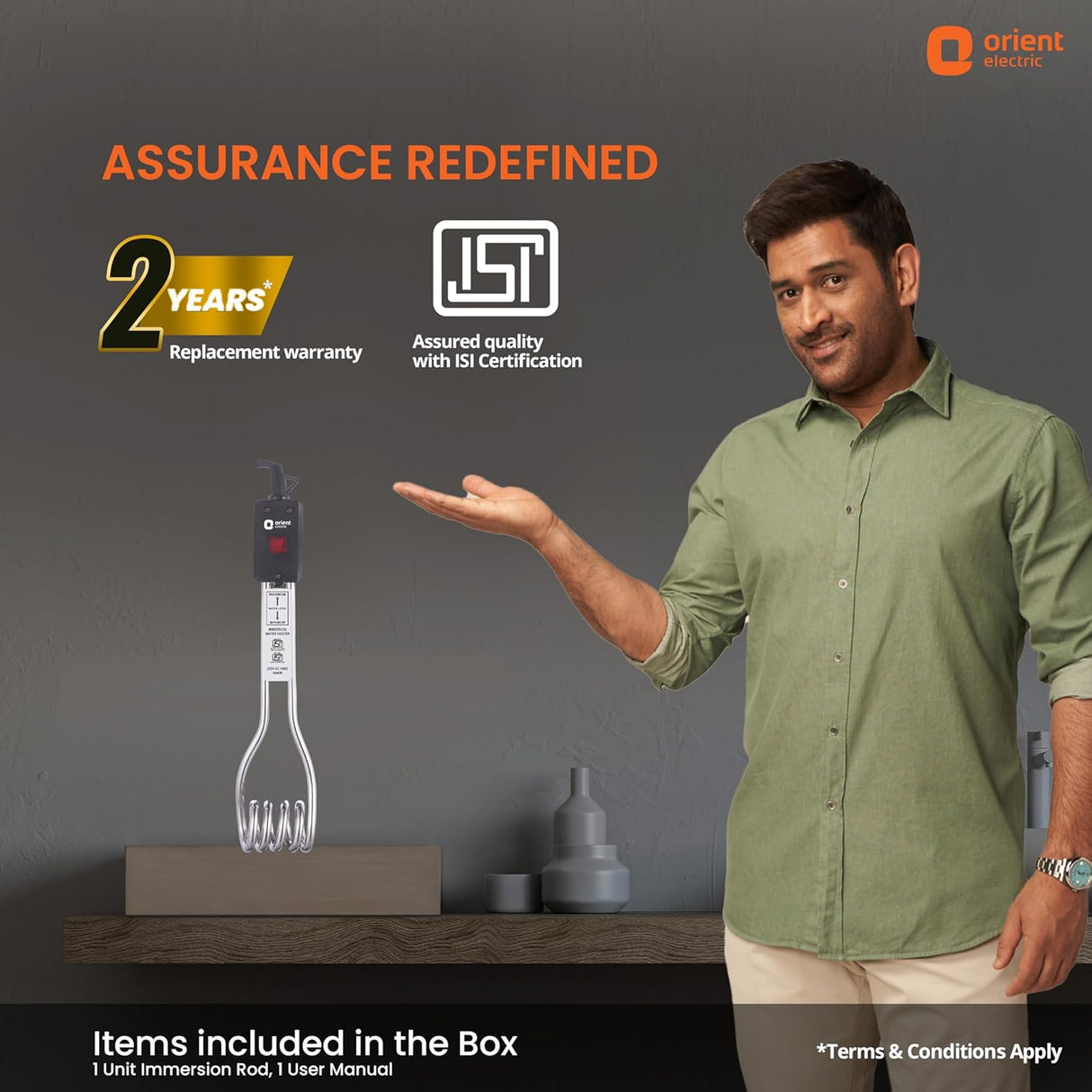 Orient Electric Hot Star 1000W immersion Rod Heater (Black)