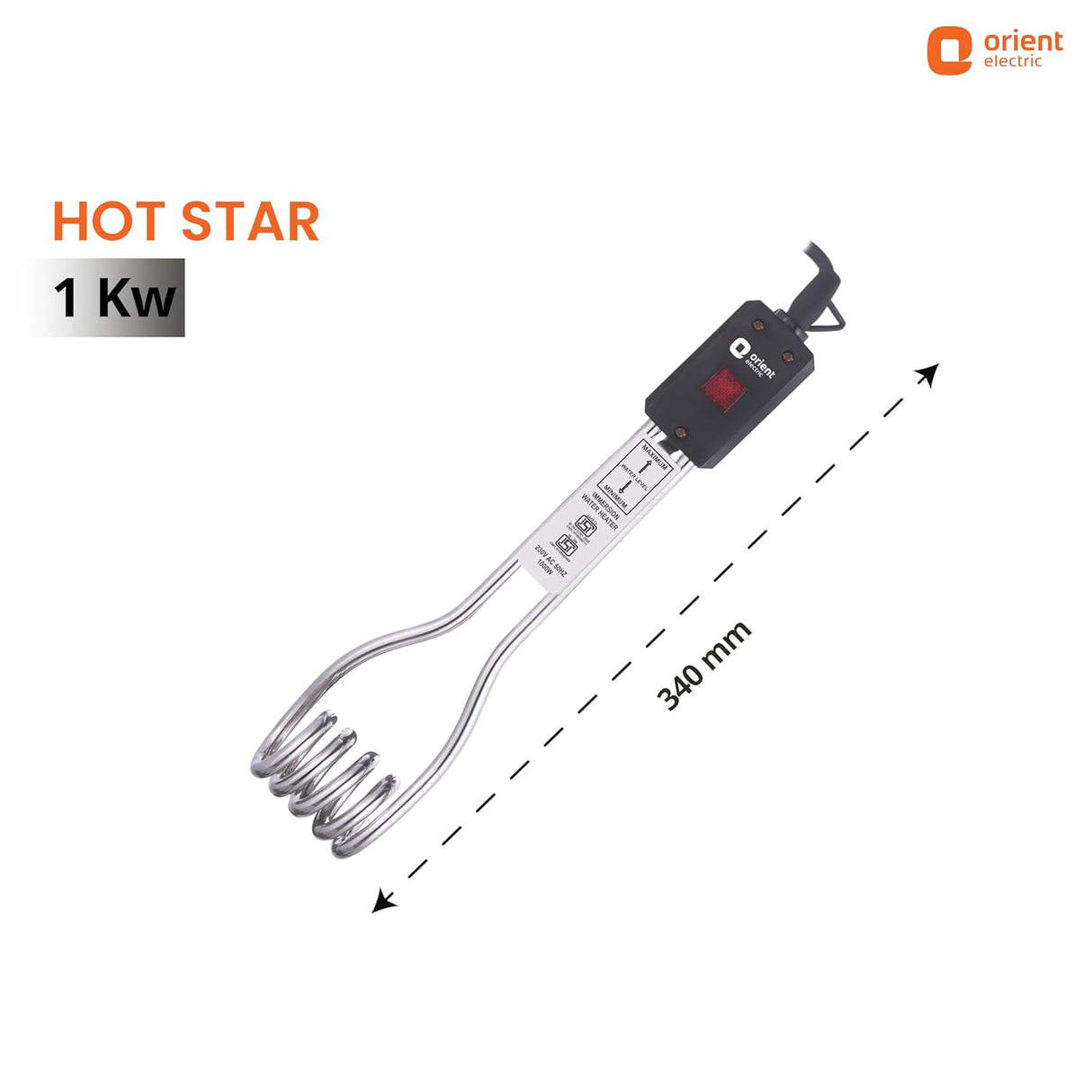 Orient Electric Hot Star 1000W immersion Rod Heater (Black)