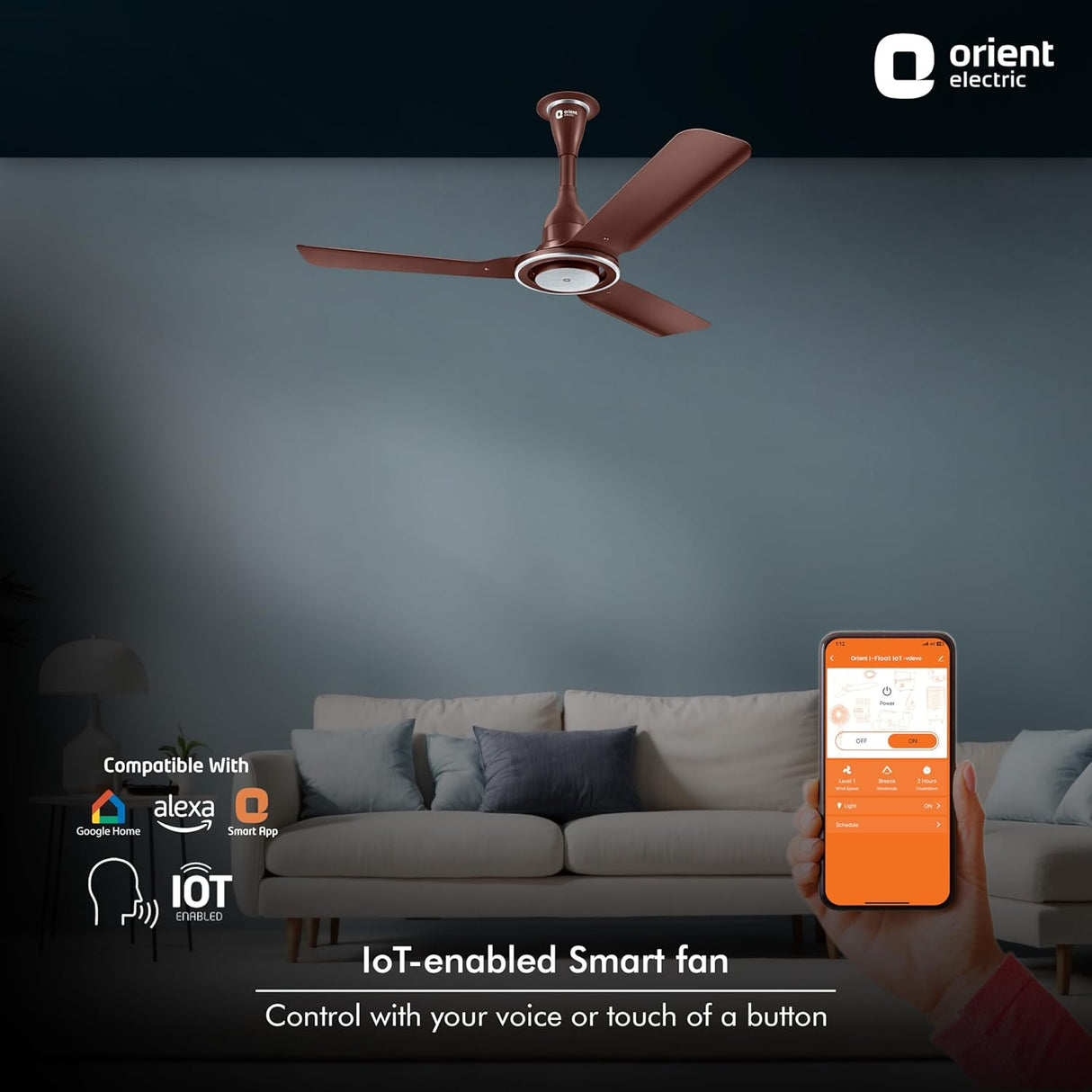 Orient Electric I-Float iOT 1200mm BLDC Ceiling Fan (Lakeside Brown)