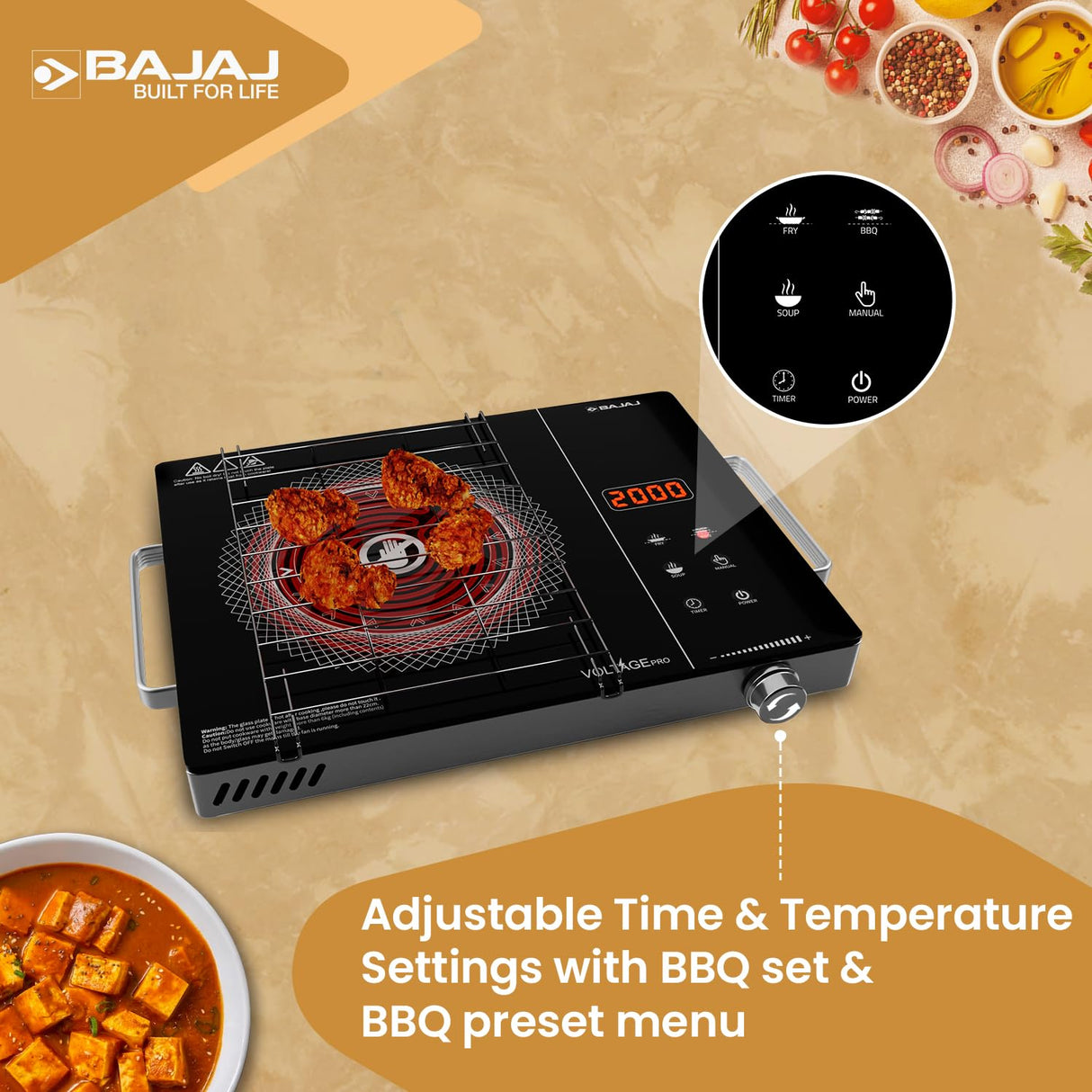 Bajaj IRX 220F Infrared Induction Cooktop | 2200 Watts【Black/Silver】
