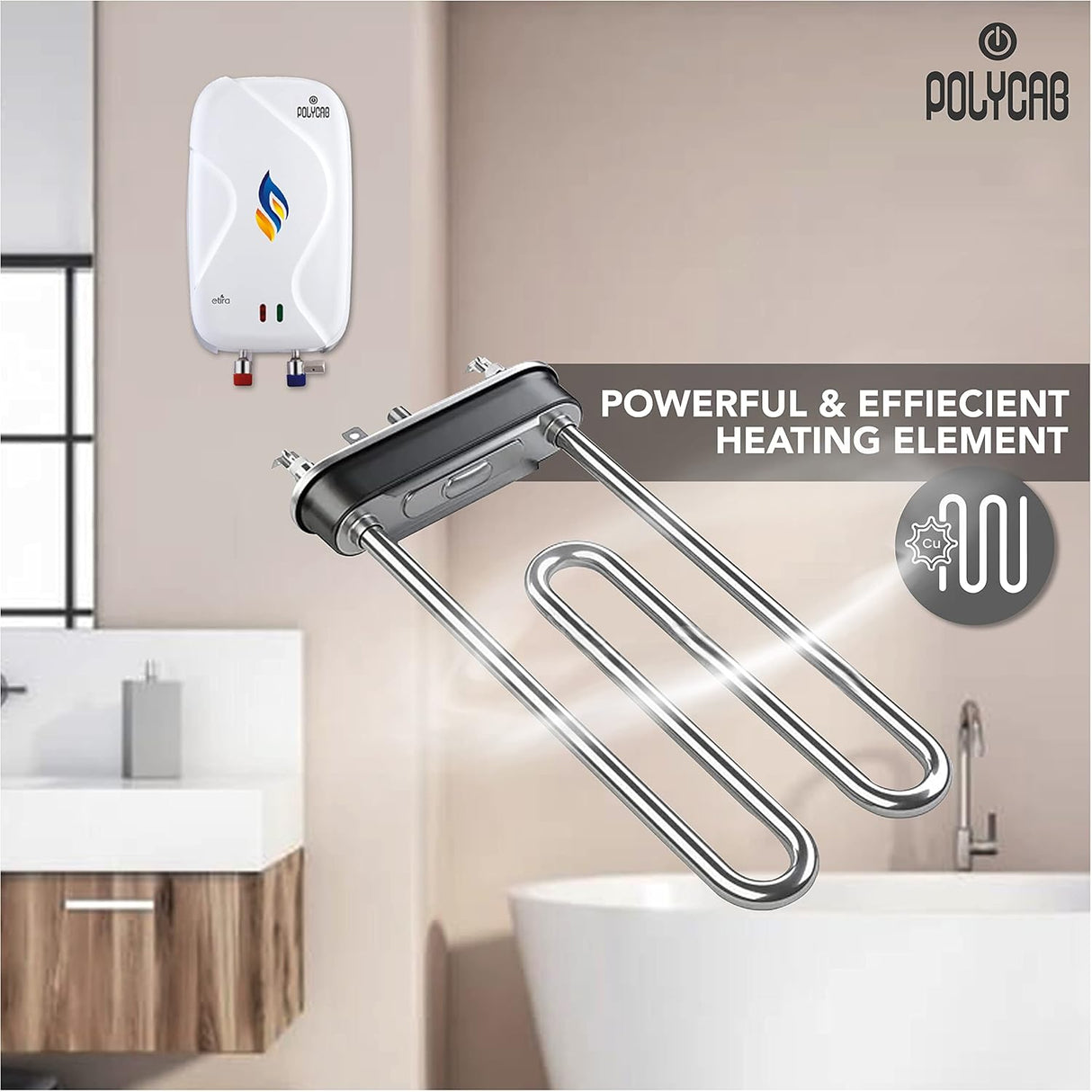 Polycab Etira 1Ltr 3 Kw Electric Instant Water Heater Geyser (White)