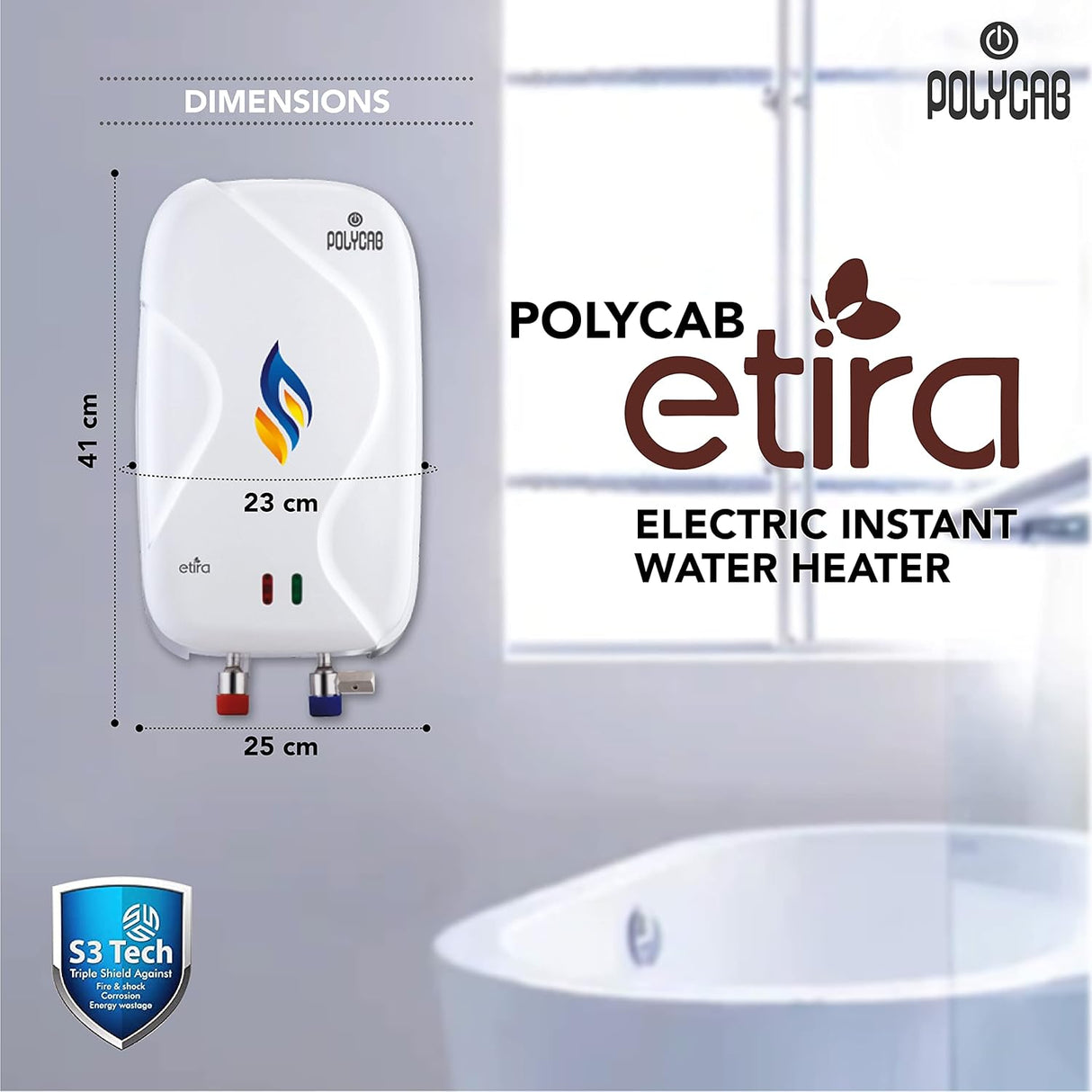 Polycab Etira 1Ltr 3 Kw Electric Instant Water Heater Geyser (White)