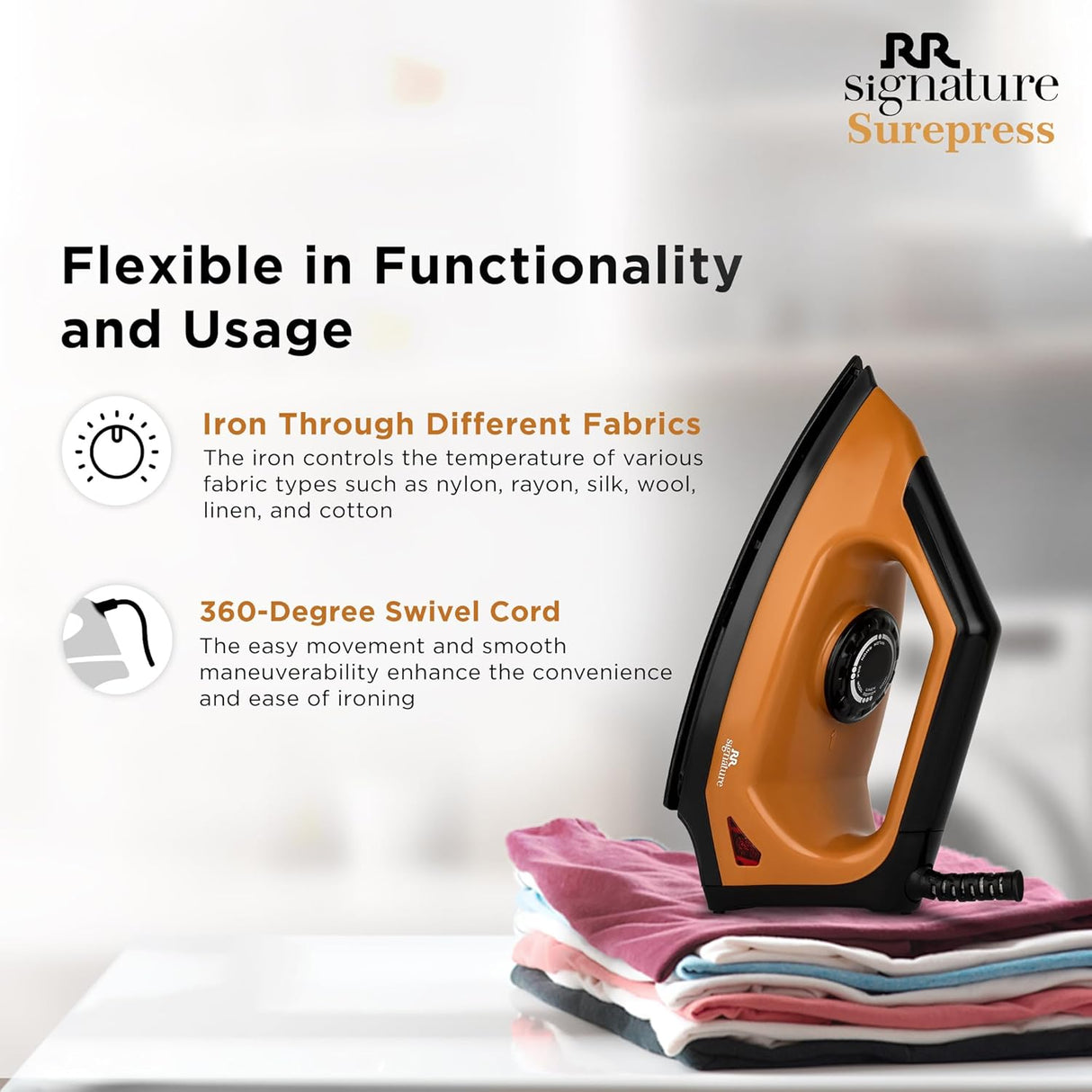 RR Signature Surepress 1000-Watt Dry Iron (Orange & Black)