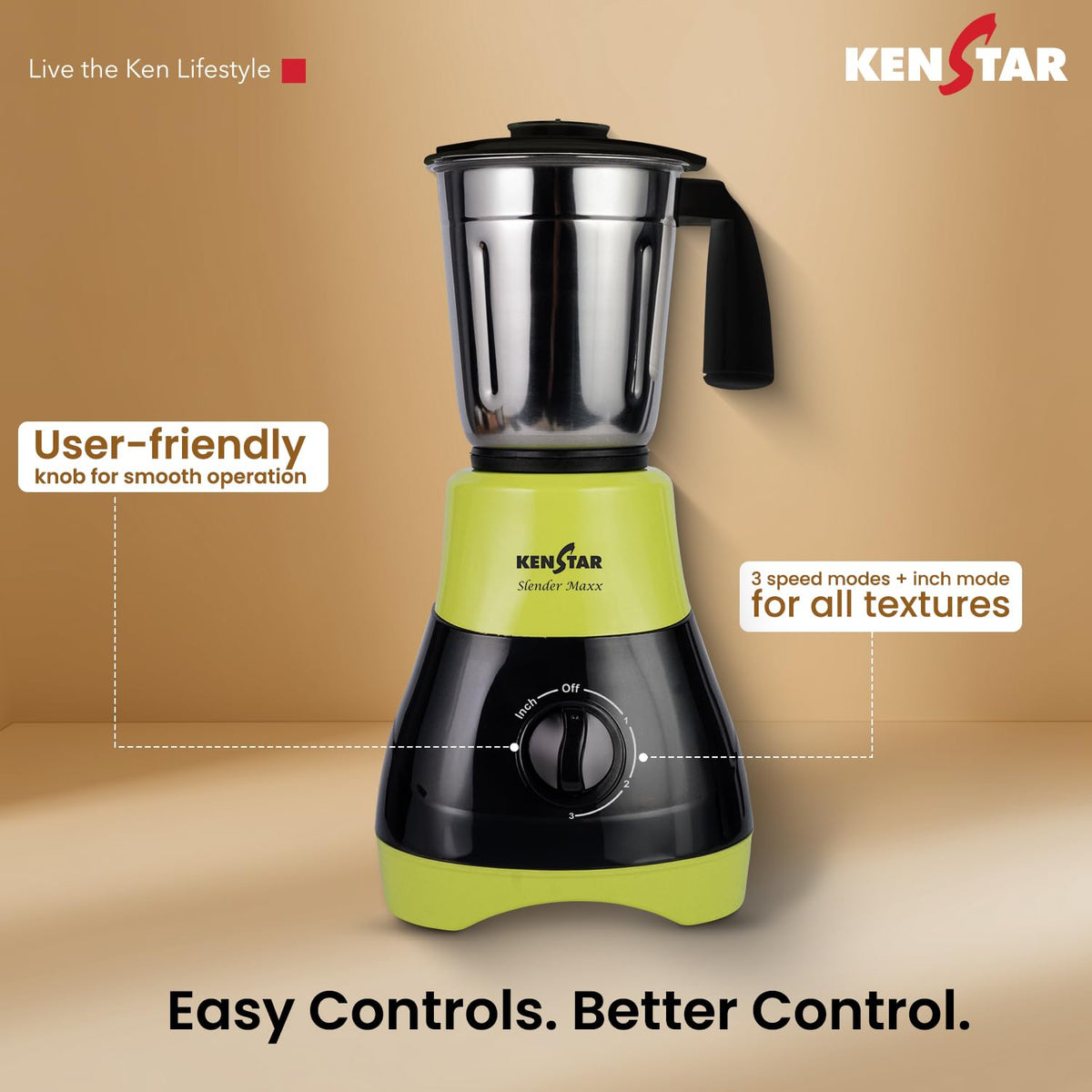 This Kenstar mixer grinder has user friendly which is easy controls and better controls and has 3 speed modes
