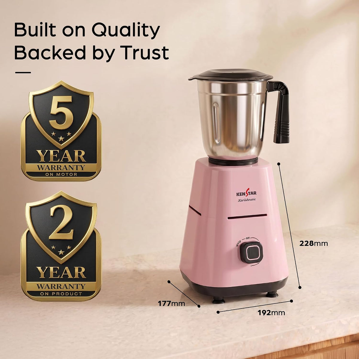 Built on Quality backed by trust 5 years warranty on motor and 2 years warranty on product