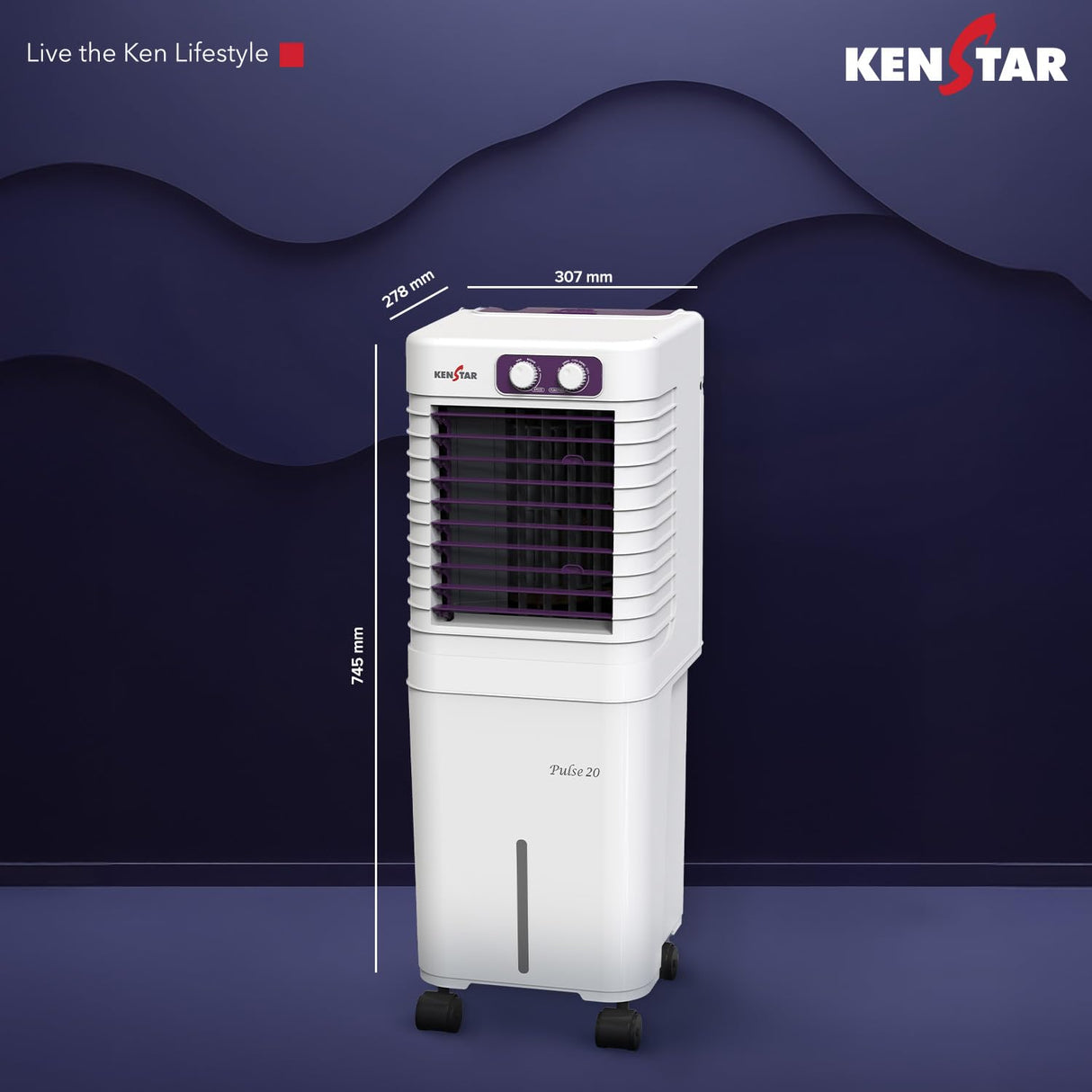 Kenstar Pulse HC 20 Litre Portable Personal Air Cooler | White & Purple