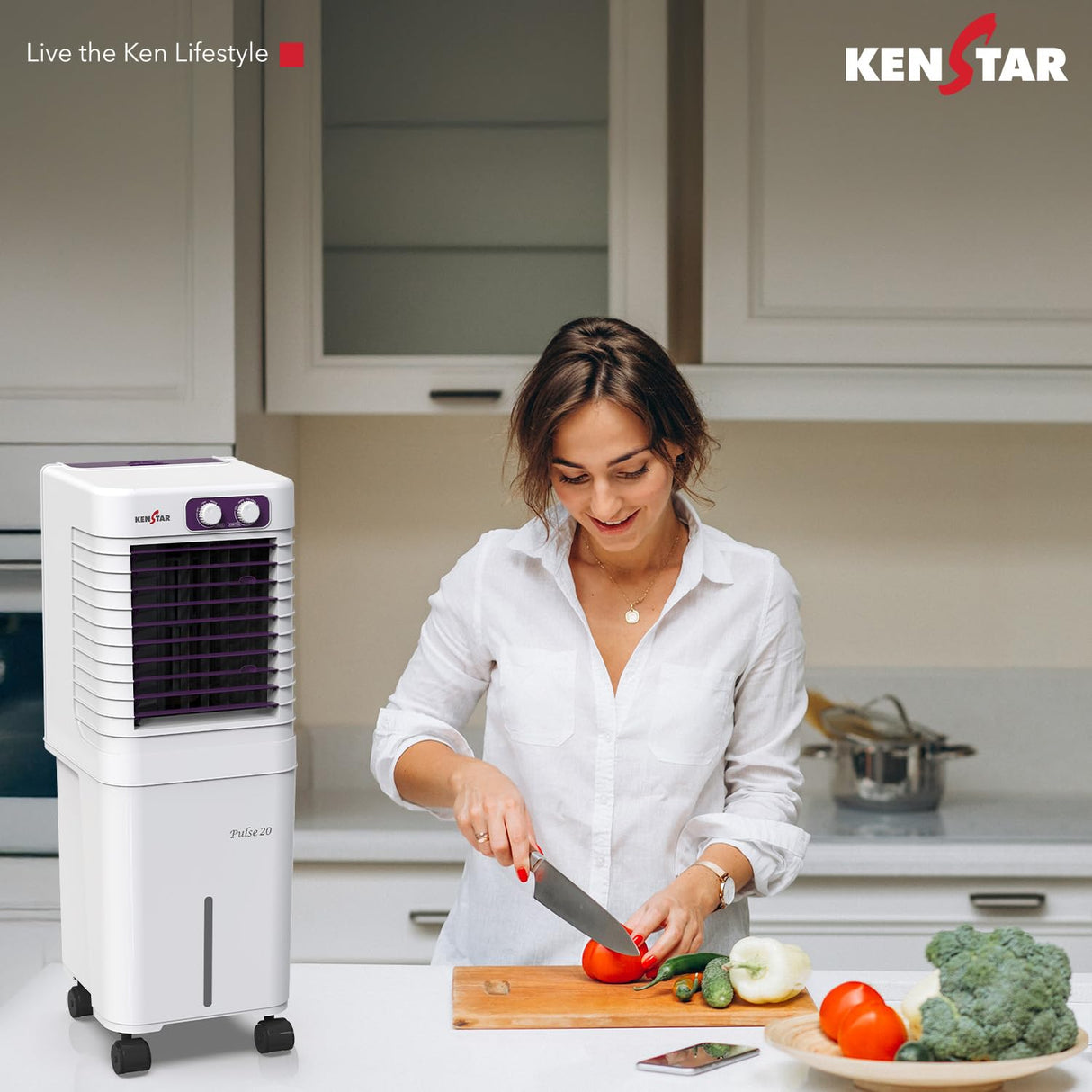 Kenstar Pulse HC 20 Litre Portable Personal Air Cooler | White & Purple