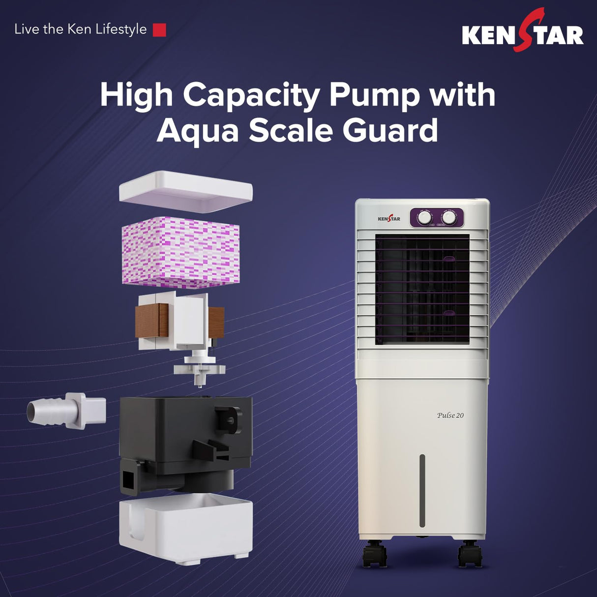 Kenstar Pulse HC 20 Litre Portable Personal Air Cooler | White & Purple