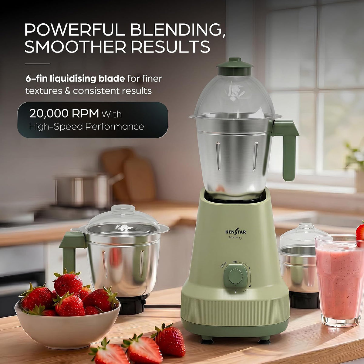This Mixer grinder has powerful blending smoother results which has 6-fin liquidising blades for finer textures and consistent results