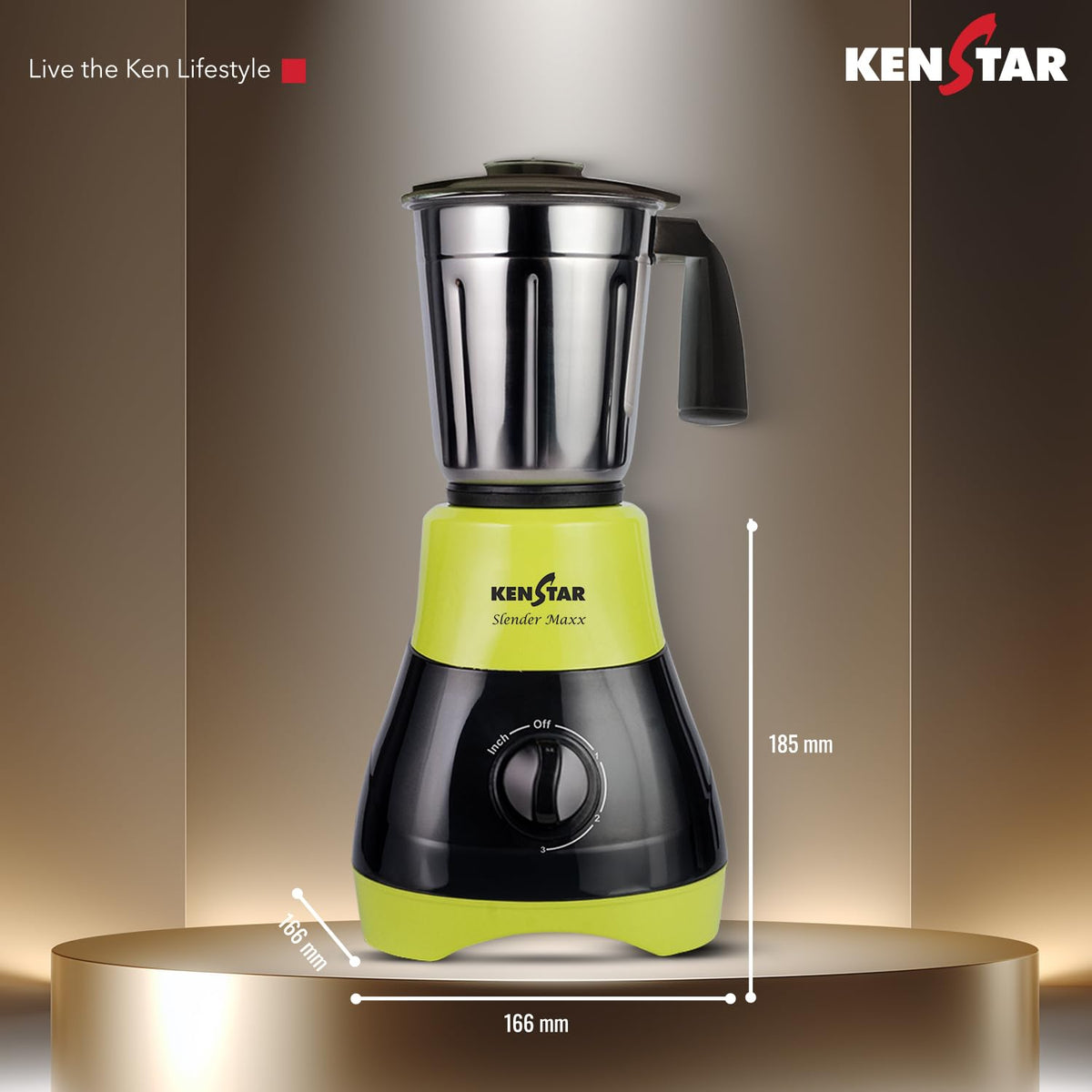 This Kenstar Mixer Grinder has 18.5cm x 16.6cm x 16.6cm