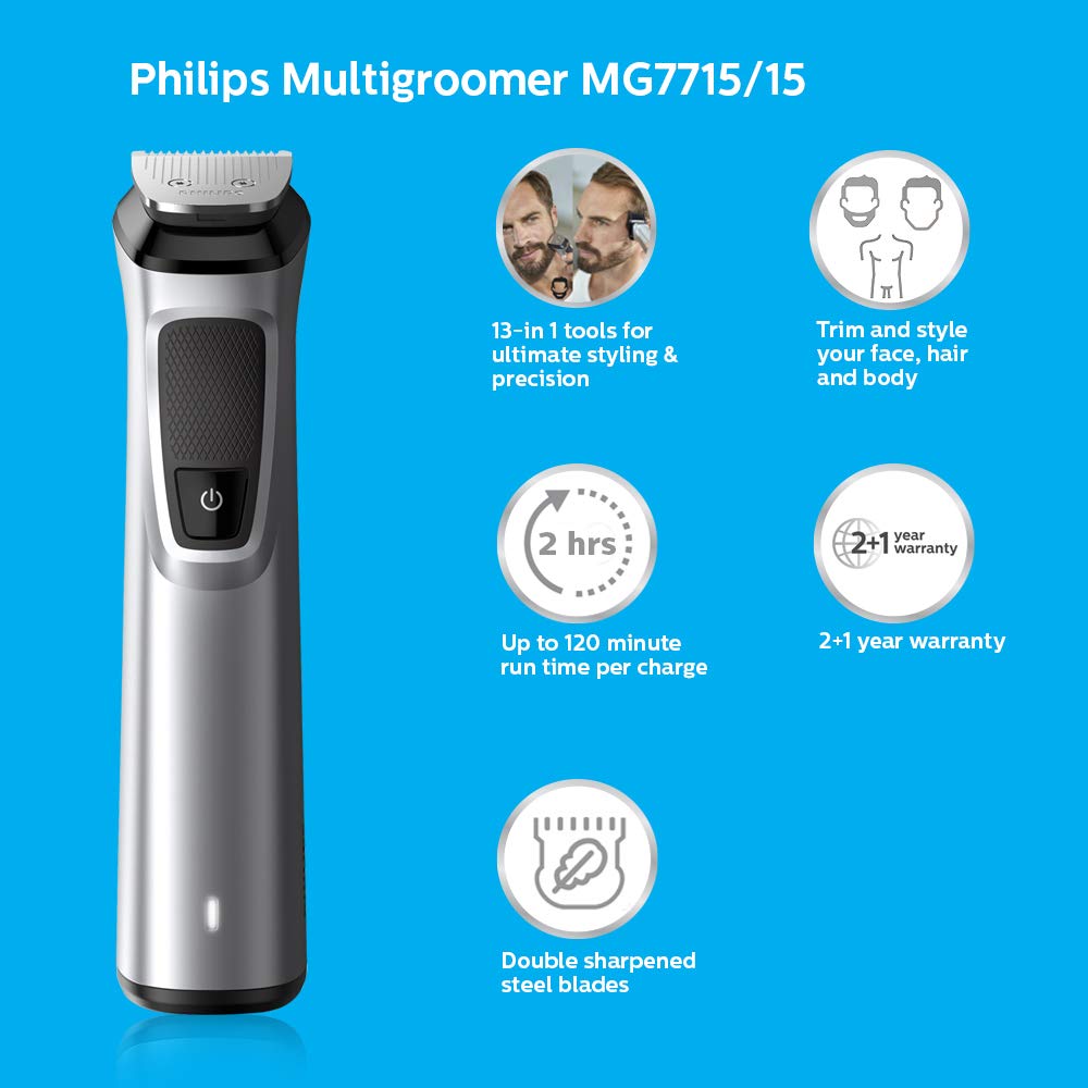 Philips Multi Grooming Kit MG7715/65, 13-in-1 Face, Head and Body - All-in-one Trimmer