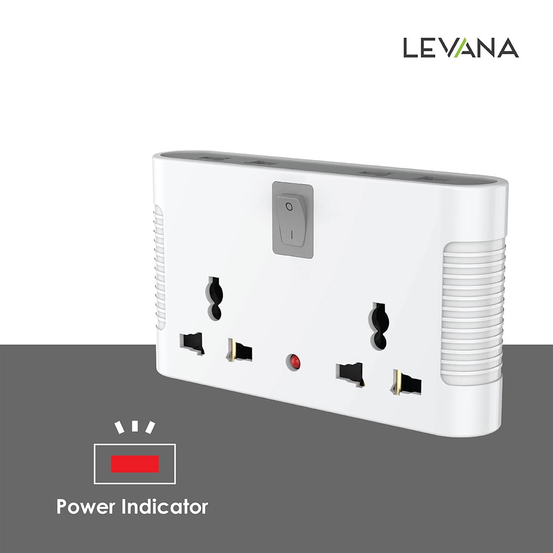 Polycab 4 Way Universal Multi-Plug with Surge Protection & Indicator | White and Grey