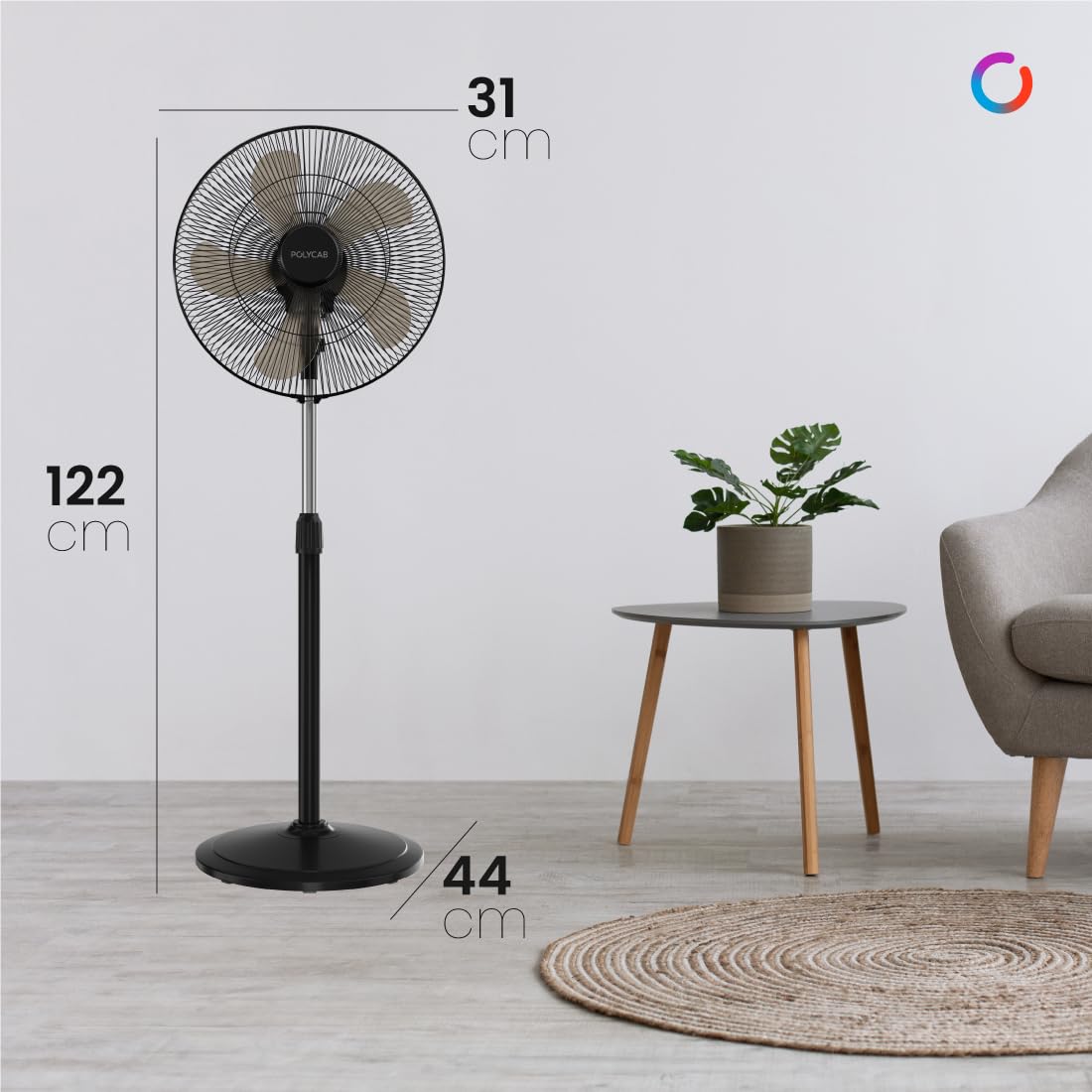 Polycab Optima Mini 400mm Oscillating Pedestal Fan 【Black】
