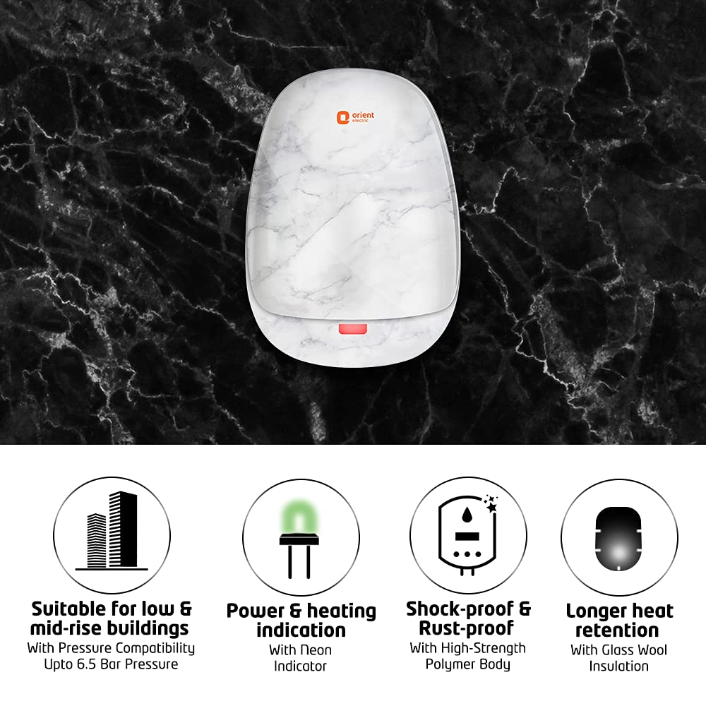 Orient Electric Aura Neo Art 3 Litre Instant Water Heater (Marble White)
