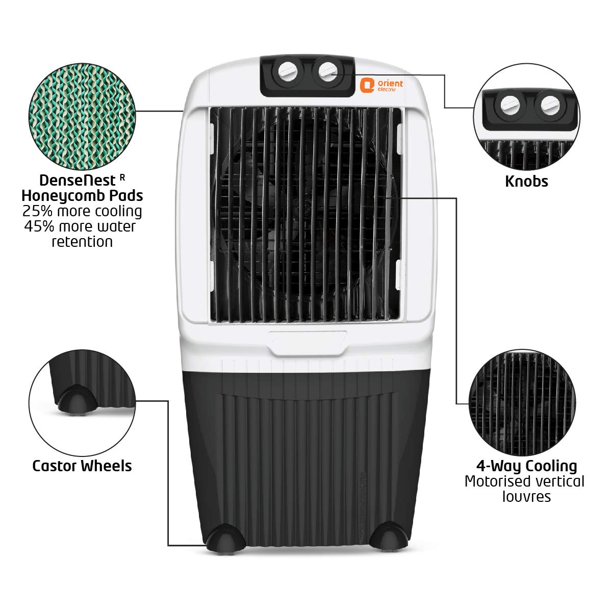 Orient Electric Ocean Air 70-Litre Desert Air Cooler (CD7001H, Black/White)