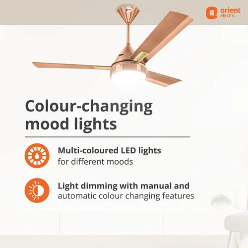 Orient ceiling fan has colour changing mood ights for different moods