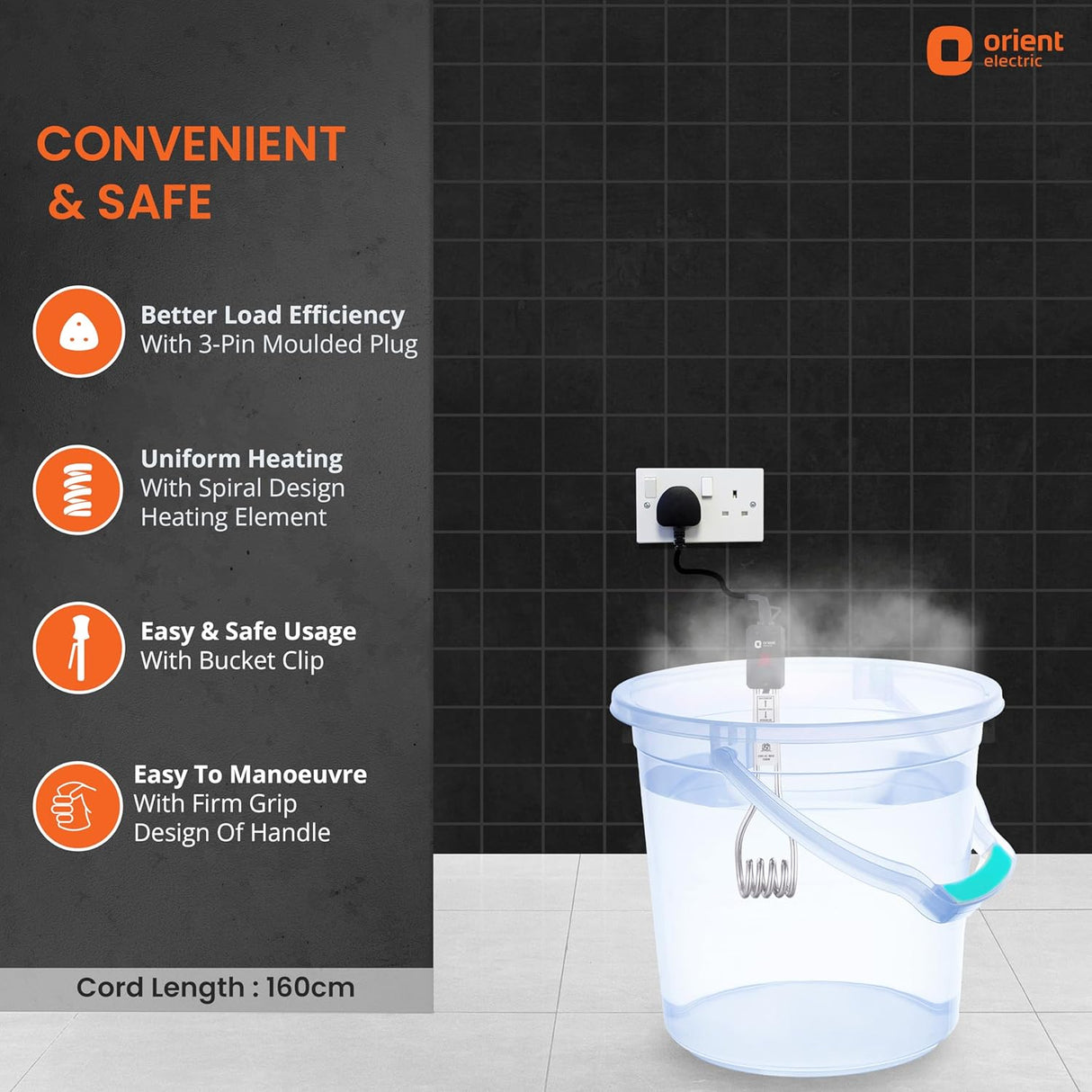 Orient Electric Hot Star 1000W immersion Rod Heater (Black)