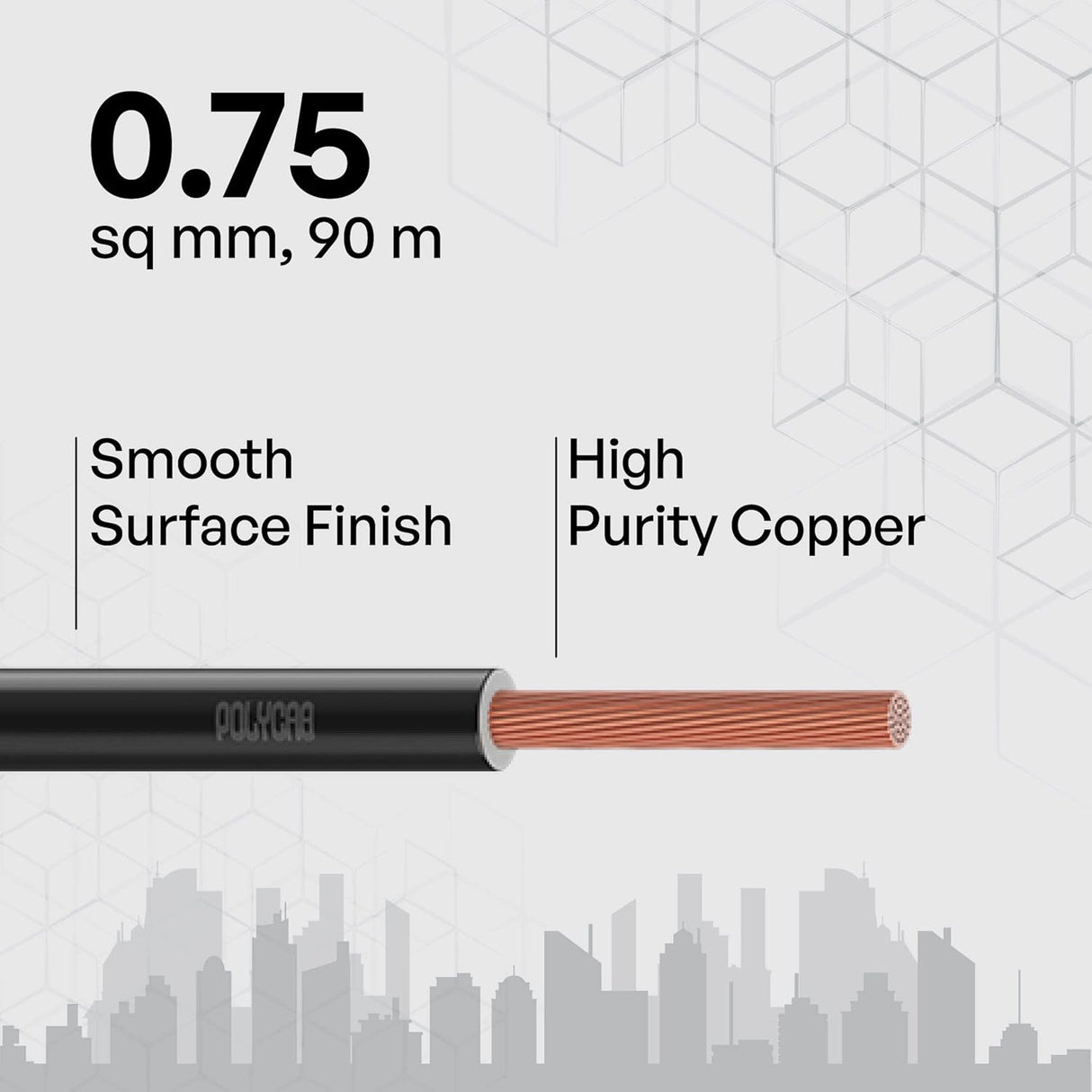 Cable with specifications on a geometric patterned background