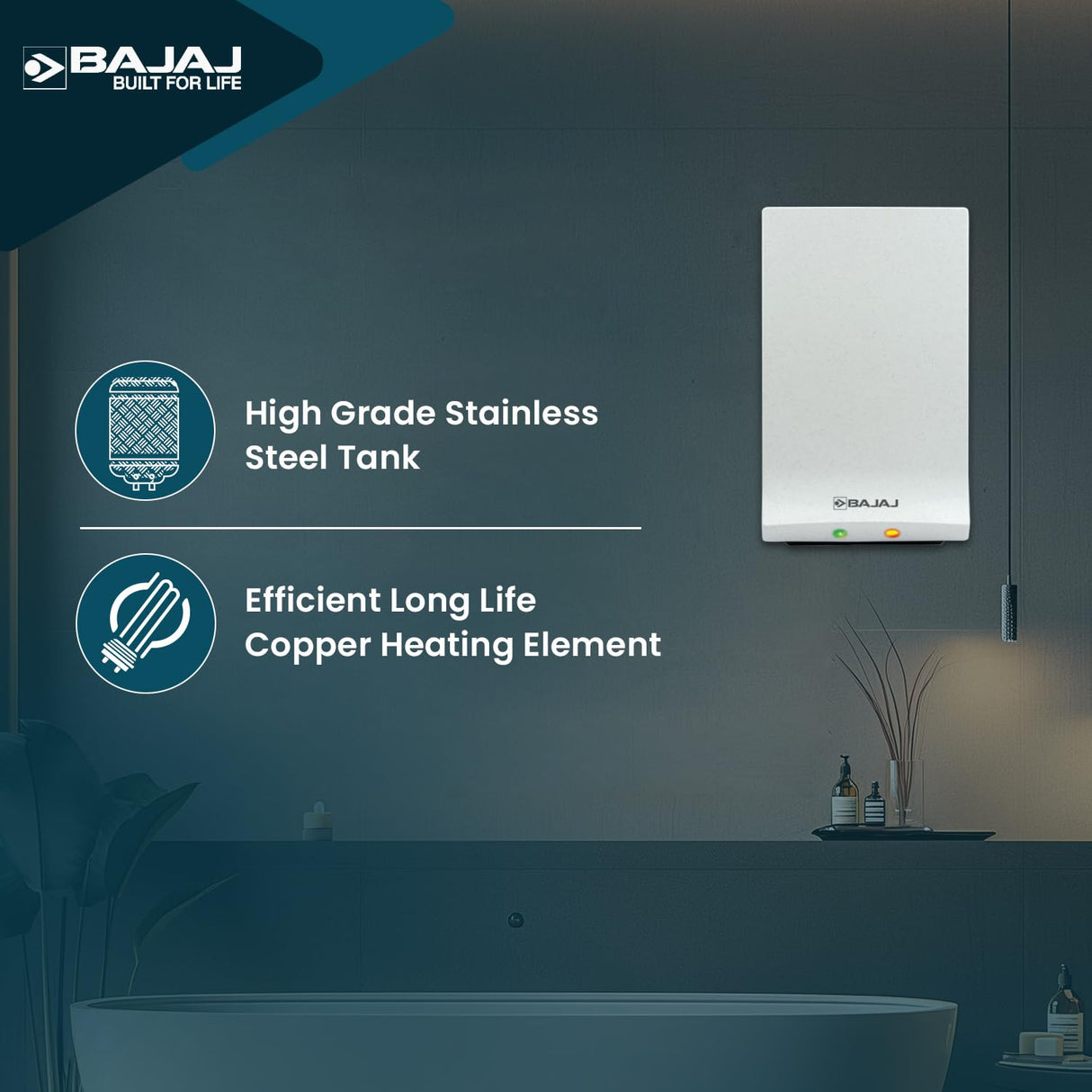 Bajaj Perfectto 3 Litre Instant Water Heater Geyser | Shock Resistance & Rust Proof Engineering Thermoplastic Body 【White】