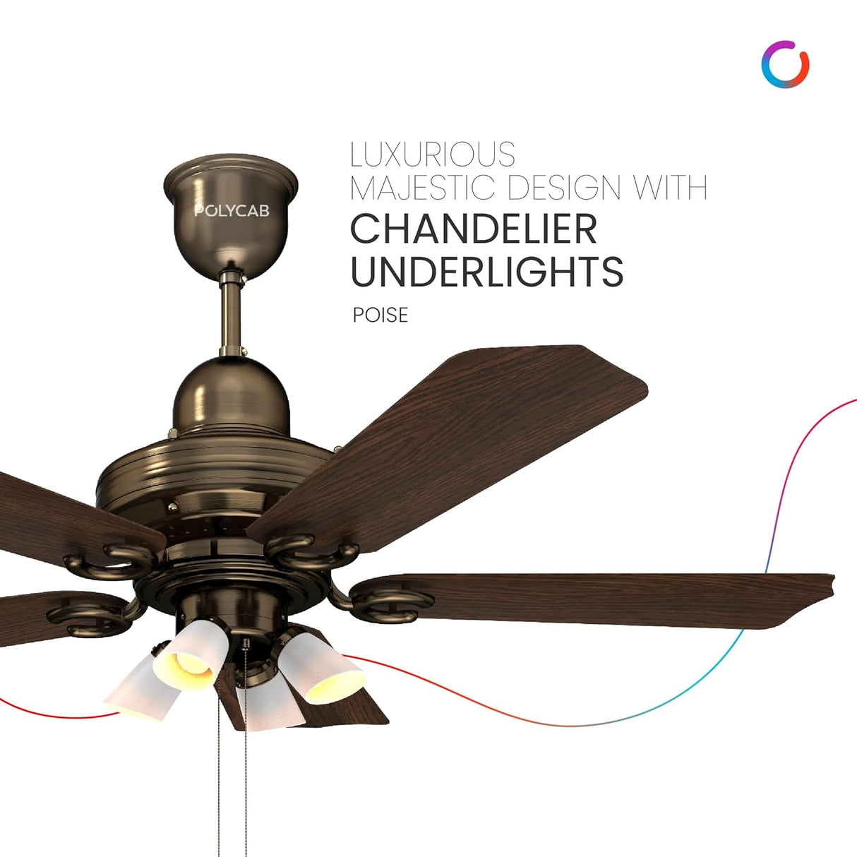 Polycab Poise BLDC 1200mm Premium Underlight Ceiling Fan (Nickel Black Darkwood)