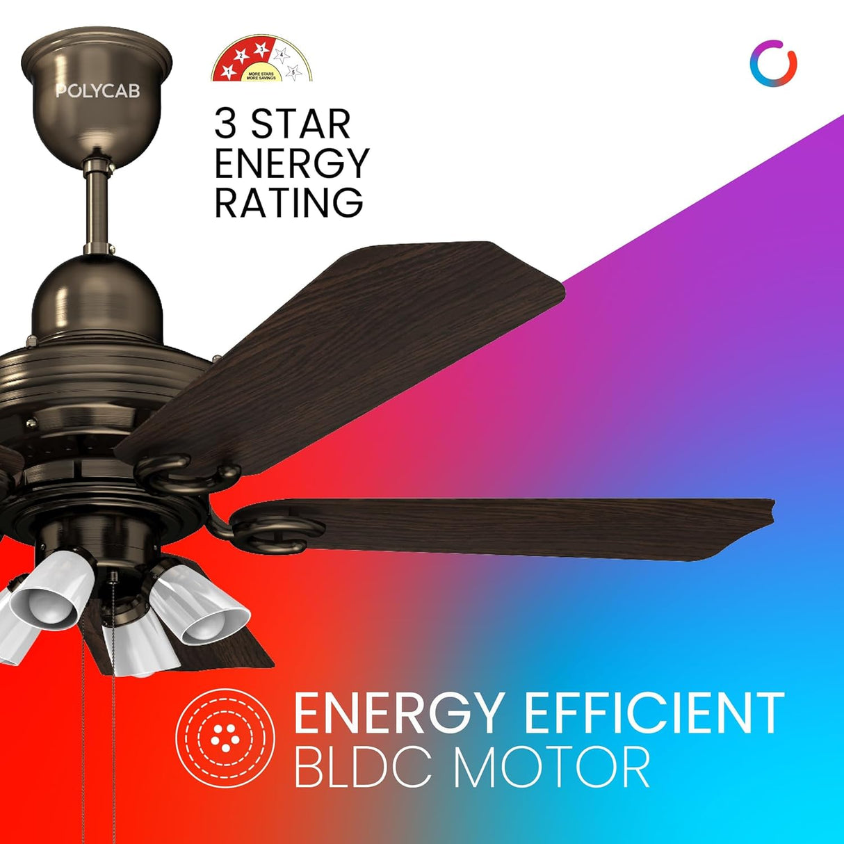 Polycab Poise BLDC 1200mm Premium Underlight Ceiling Fan (Nickel Black Darkwood)