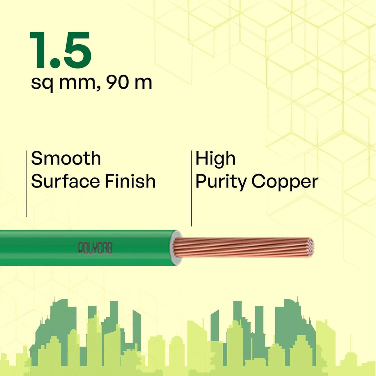 Cable with specifications on a green and beige background