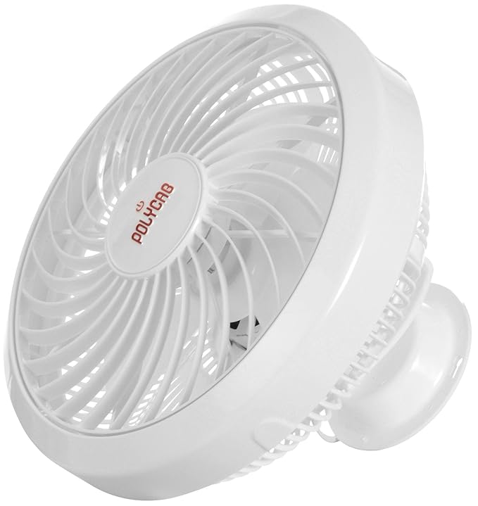 White fan with visible brand logo on a white background