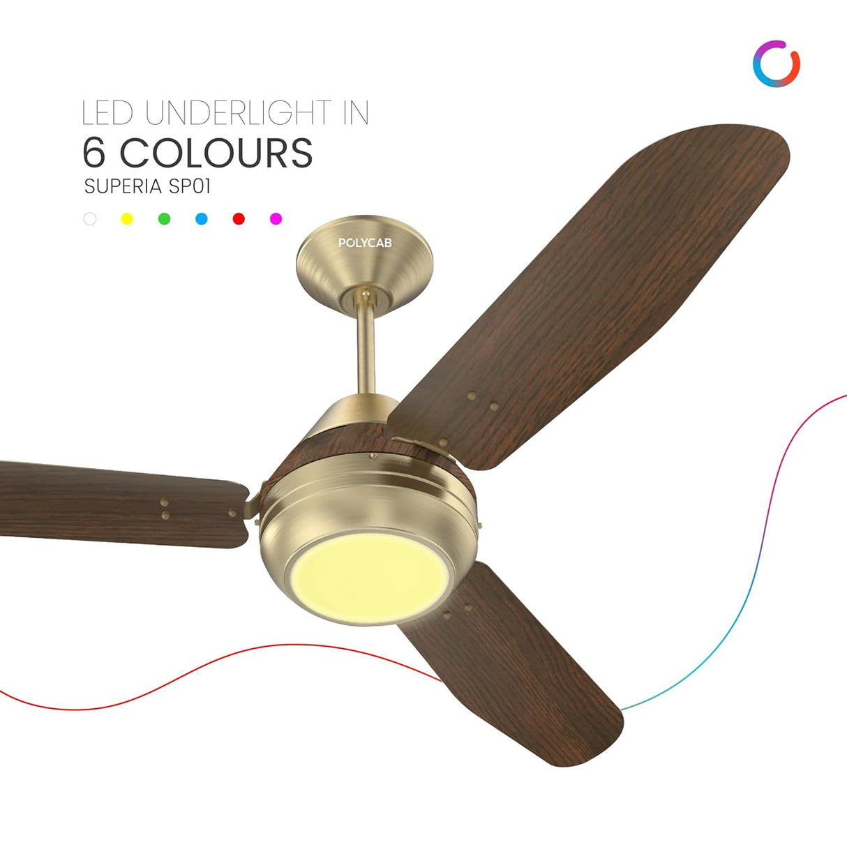 This fan has 6 Colours changing LED underlight