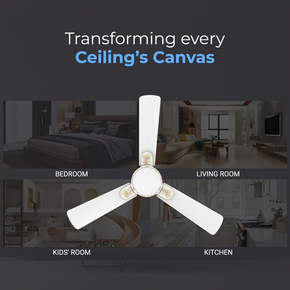 A polycab eleganz Plus ceiling fan shows the suitablilty of this fan in every corner of home.