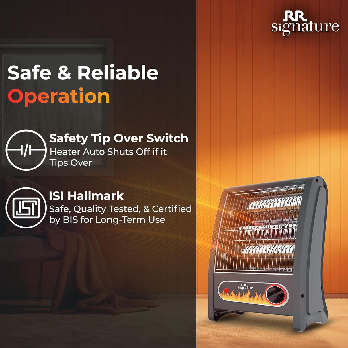 RR Signature Jwala Quartz Room Heater 800 Watt (Black)