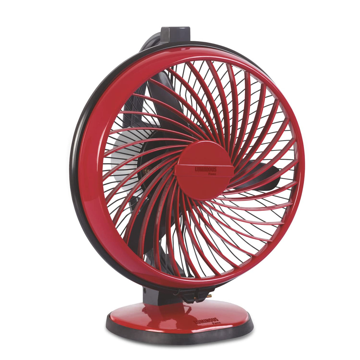 Red and black fan on a white background