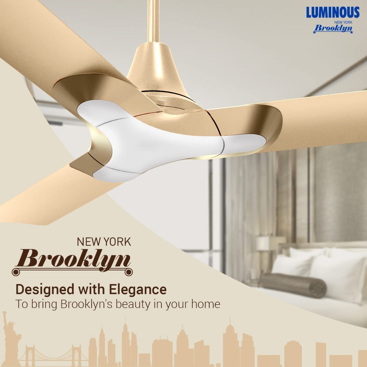 This RR Signature New York Brooklyn Ceiling fan has 1200mm sweep size which is designed with elegance to being brooklym's beauty in your home