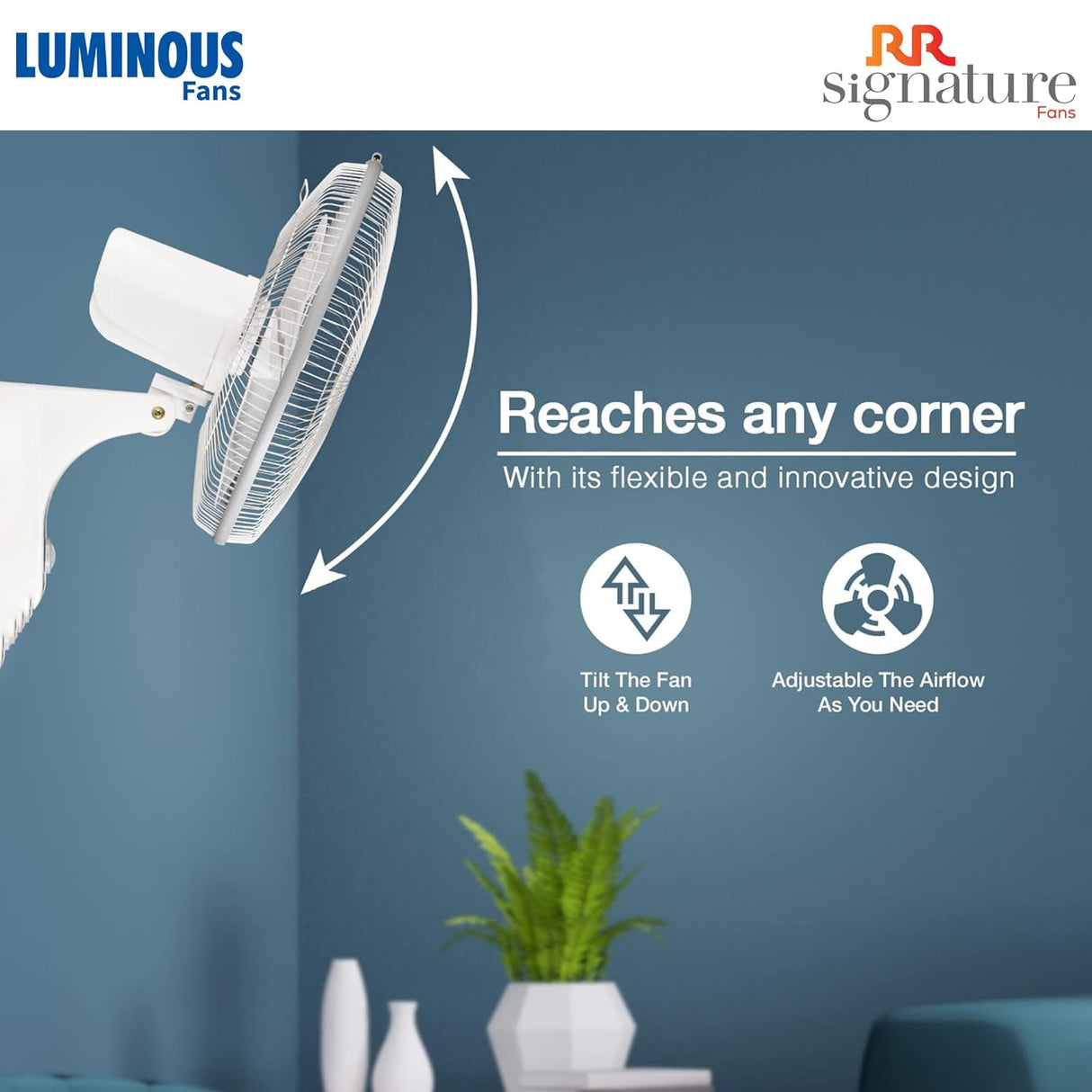 Luminous fan with features highlighted on a blue wall background