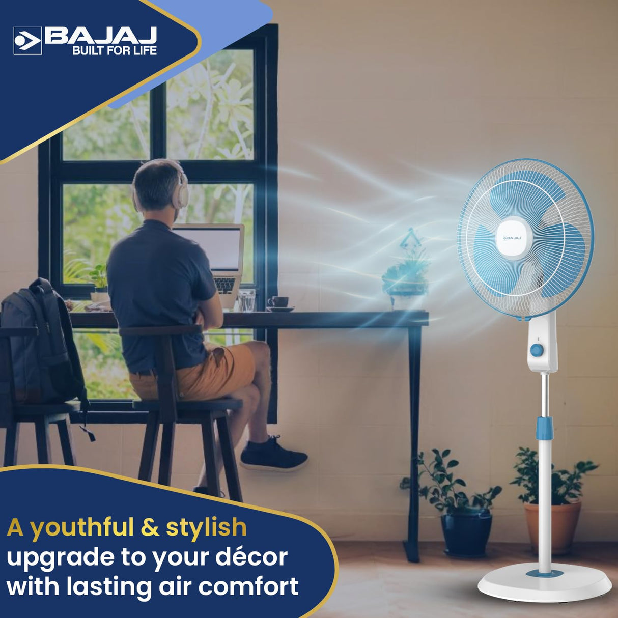 Bajaj Shield Series Robusto High Speed 400mm Pedestal Fan 【Blue & White】