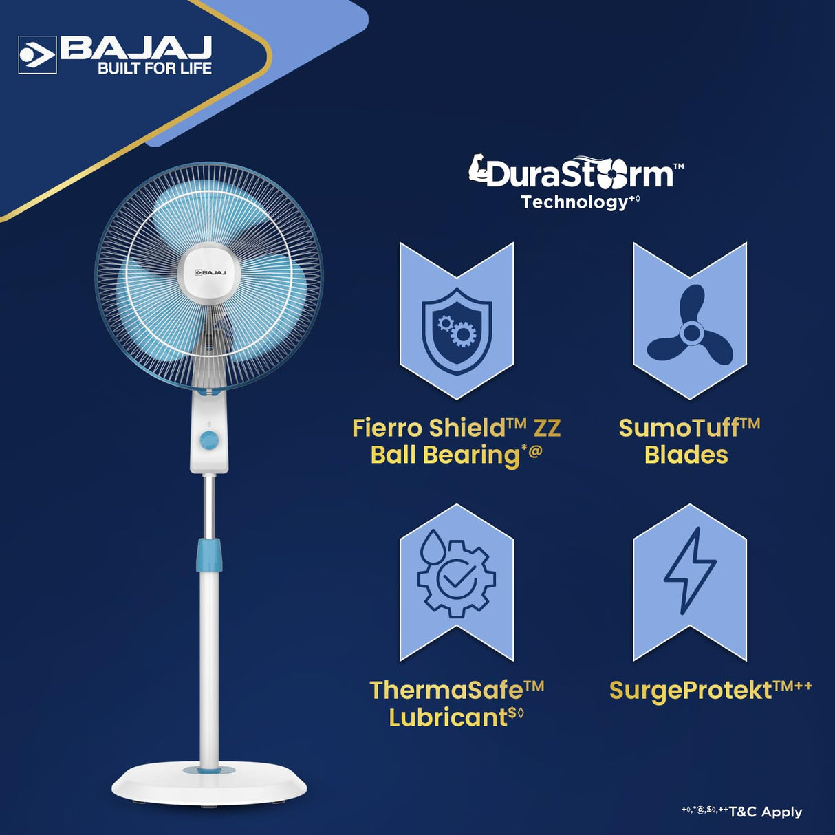 Bajaj Shield Series Robusto High Speed 400mm Pedestal Fan 【Blue & White】