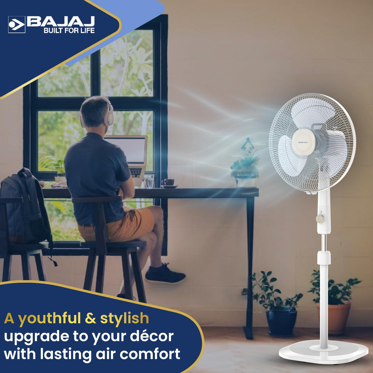Bajaj Shield Series Robusto High Speed 400mm Pedestal Fan 【Beige & White】