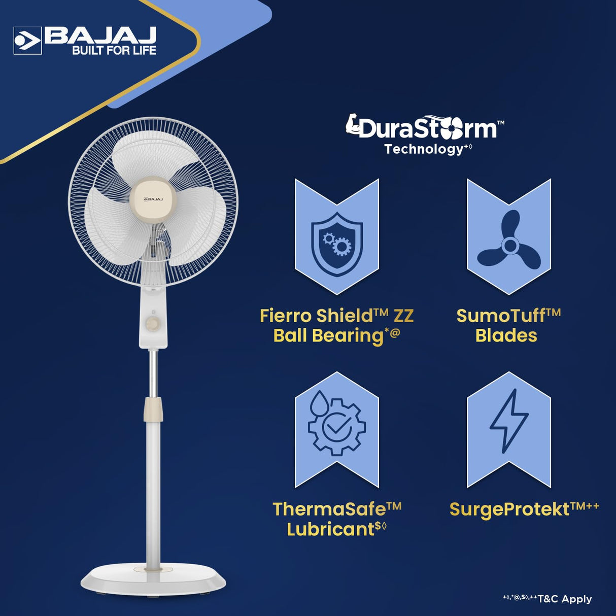 Bajaj Shield Series Robusto High Speed 400mm Pedestal Fan 【Beige & White】